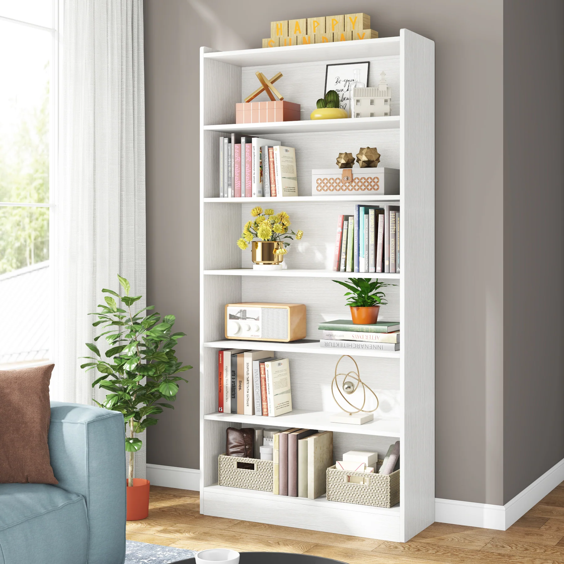 72" Tall Bookcase, 6-Tier Freestanding Bookshelf for Home Office - Image 21