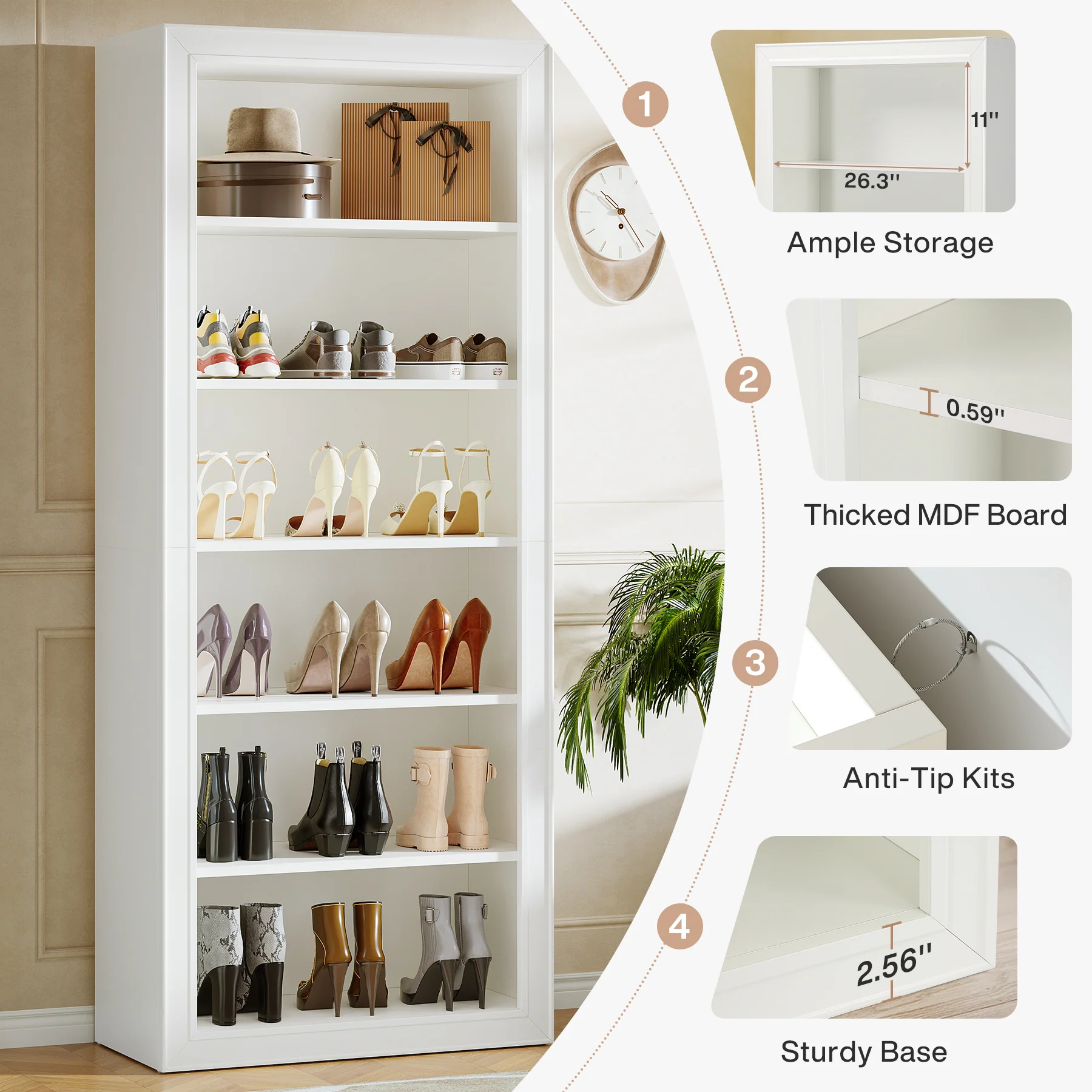 6-Tier Shoe Organizer Rack, 75" Shoe Cabinet with Open Storage for Entryway - Image 8
