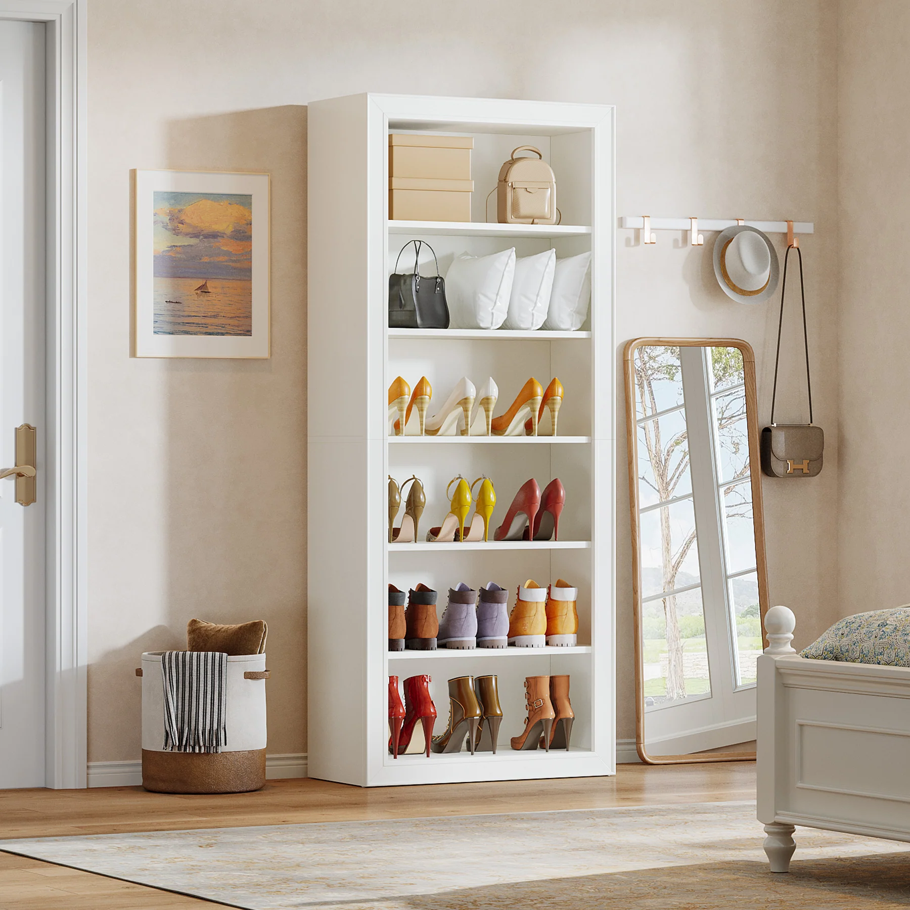 6-Tier Shoe Organizer Rack, 75" Shoe Cabinet with Open Storage for Entryway - Image 9