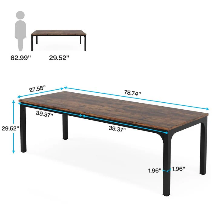 78.7" Rectangular Dining Table for 6–8 People, Long Kitchen Table - Image 2
