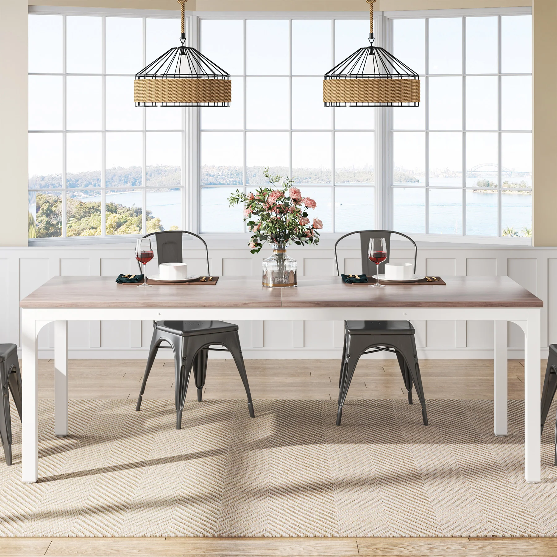 78.7" Rectangular Dining Table for 6–8 People, Long Kitchen Table - Image 21