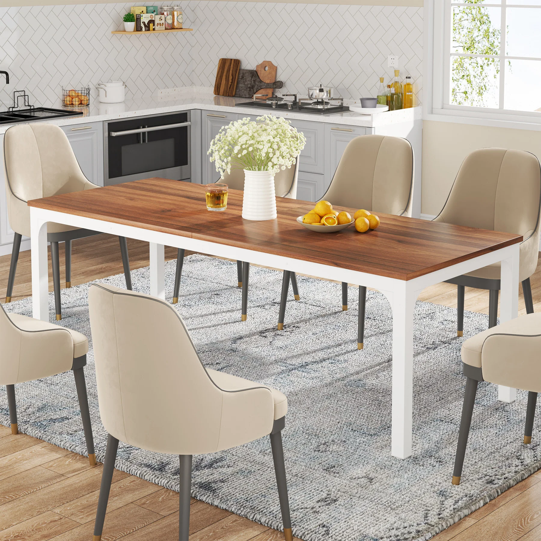 78.7" Rectangular Dining Table for 6–8 People, Long Kitchen Table - Image 25