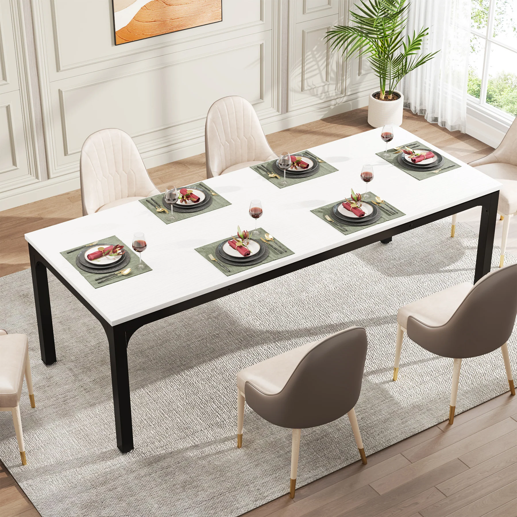 78.7" Rectangular Dining Table for 6–8 People, Long Kitchen Table - Image 31