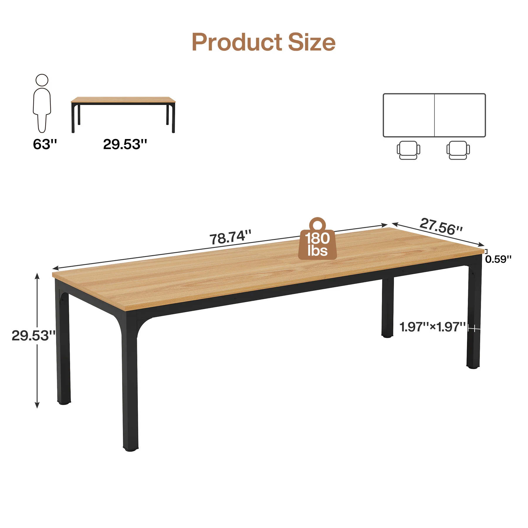78.7" Rectangular Dining Table for 6–8 People, Long Kitchen Table - Image 38