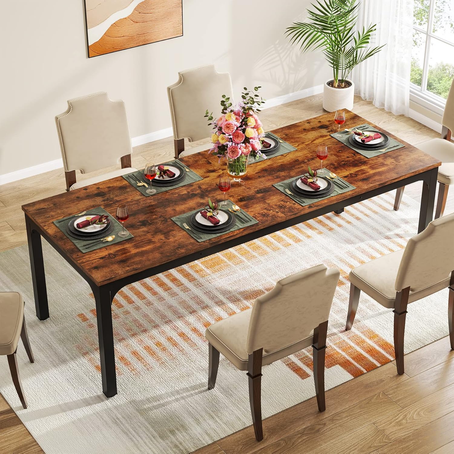 78.7" Rectangular Dining Table for 6–8 People, Long Kitchen Table - Image 4