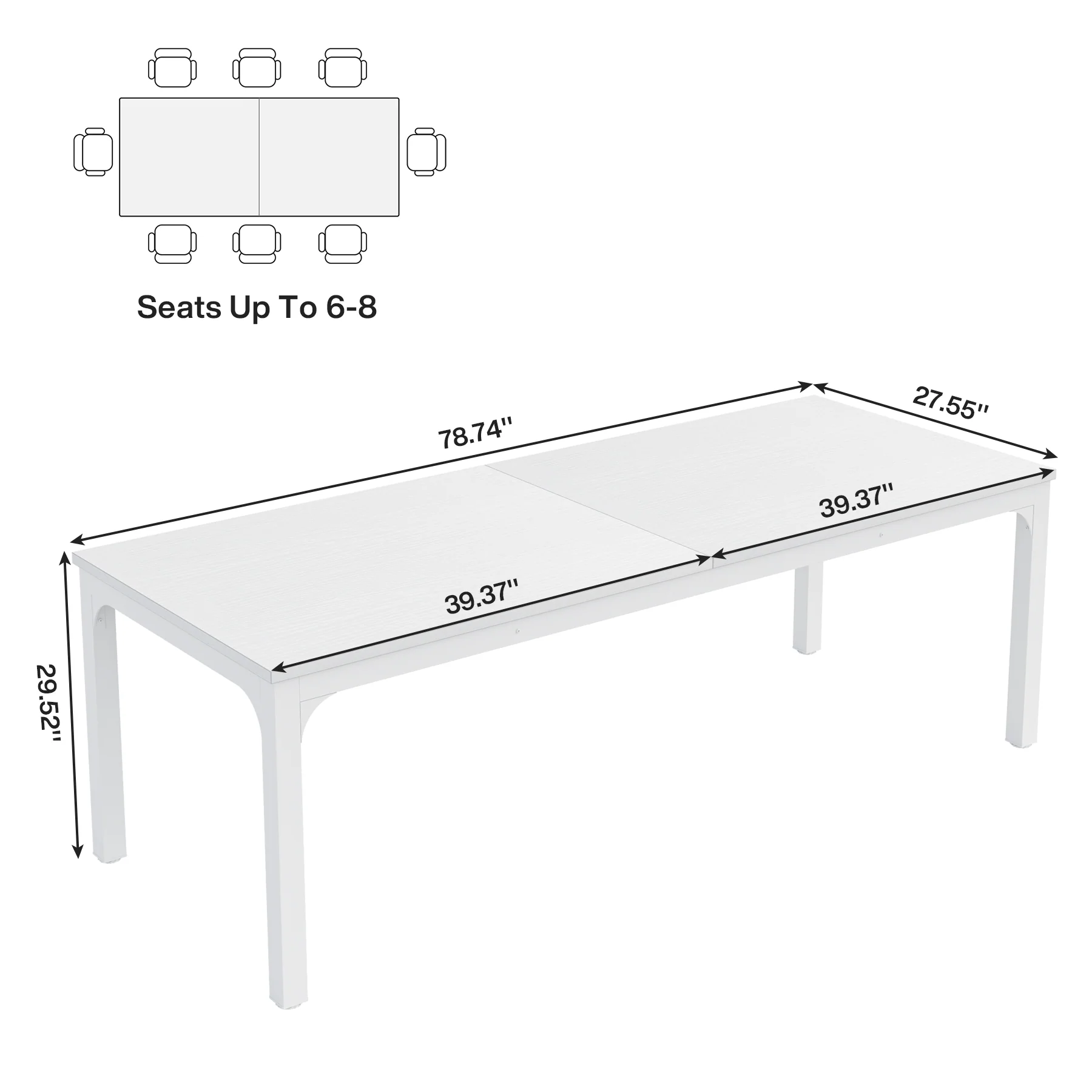78.7" Rectangular Dining Table for 6–8 People, Long Kitchen Table - Image 8