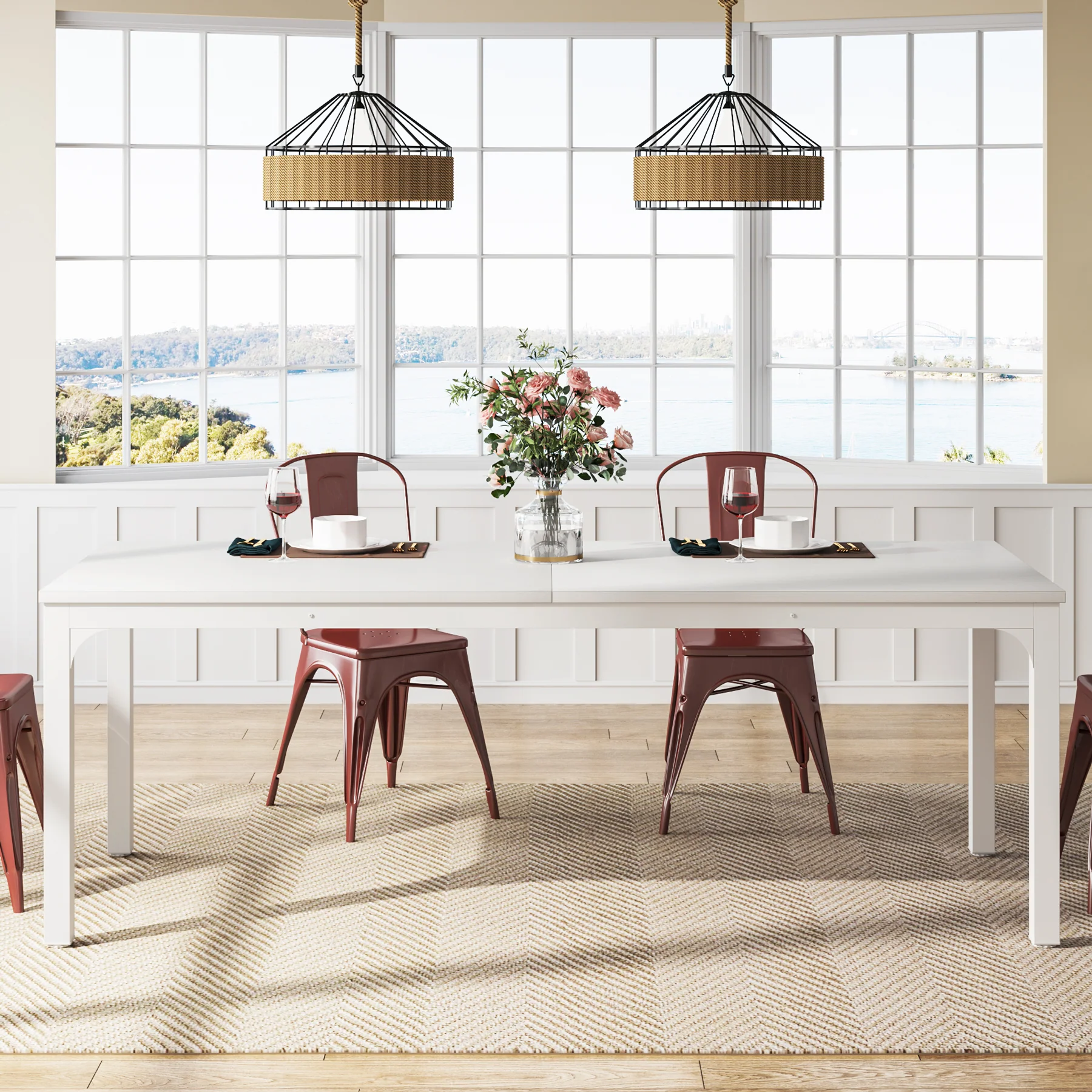 78.7" Rectangular Dining Table for 6–8 People, Long Kitchen Table - Image 9