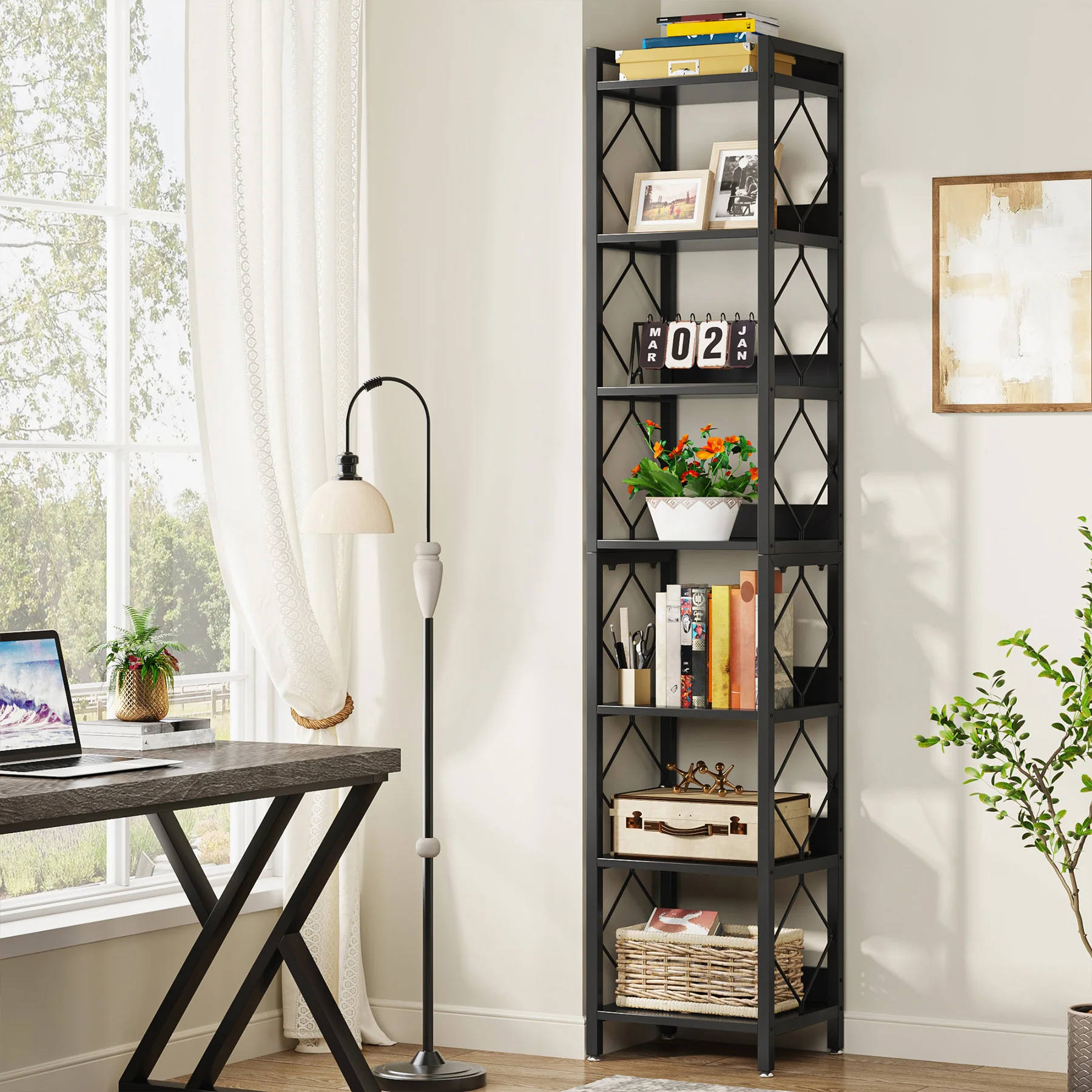 78.7” Tall Narrow Bookshelf, Slim Display Shelf for Home Office & Small Areas - Image 9