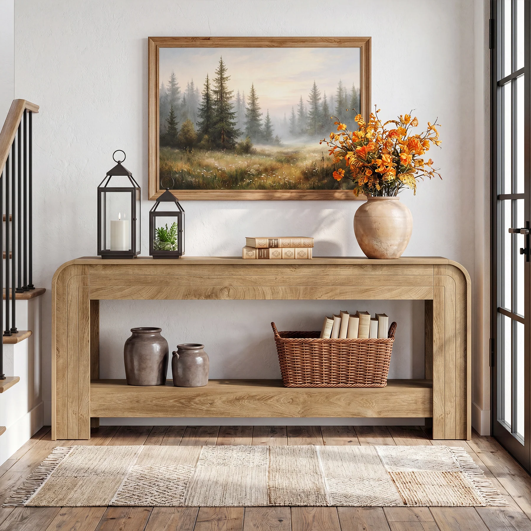Tribesigns 78.74-Inch Extra Long Farmhouse Console Table with Storage Shelf and Rounded Edges