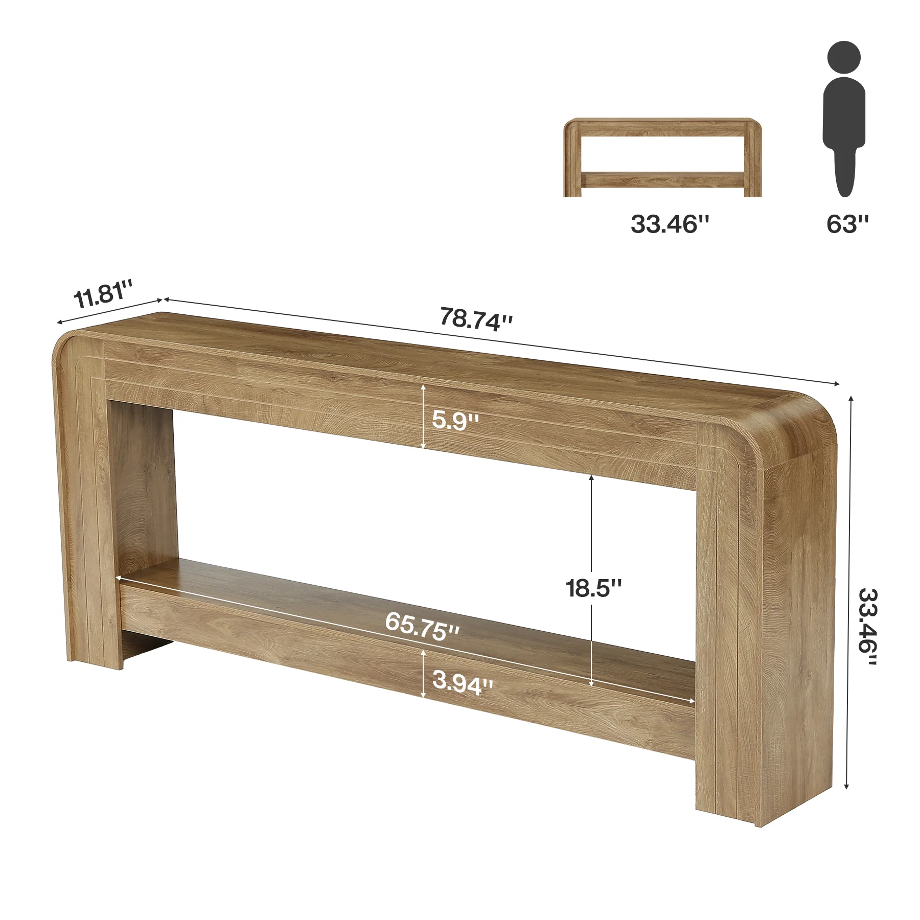 Tribesigns 78.74-Inch Extra Long Farmhouse Console Table with Storage Shelf and Rounded Edges - Image 2