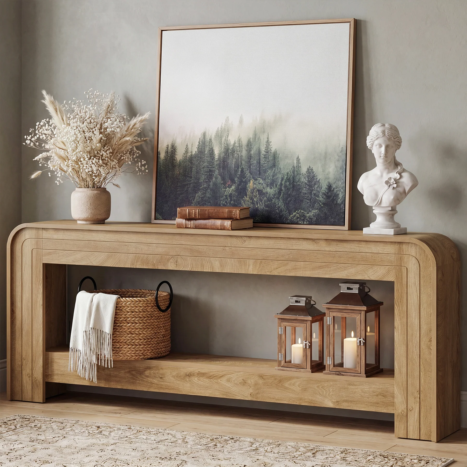 Tribesigns 78.74-Inch Extra Long Farmhouse Console Table with Storage Shelf and Rounded Edges - Image 5