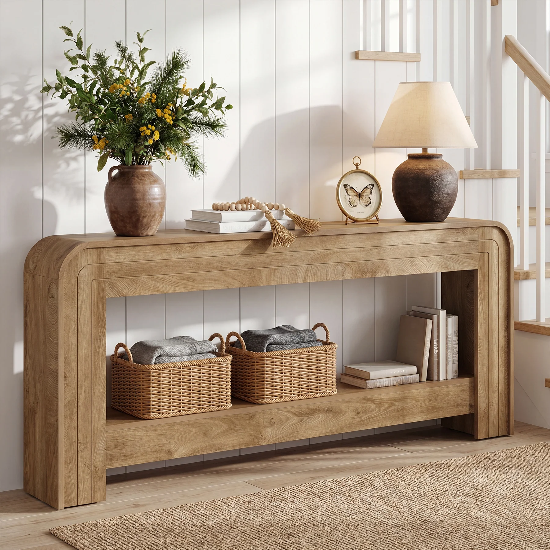 Tribesigns 78.74-Inch Extra Long Farmhouse Console Table with Storage Shelf and Rounded Edges - Image 6