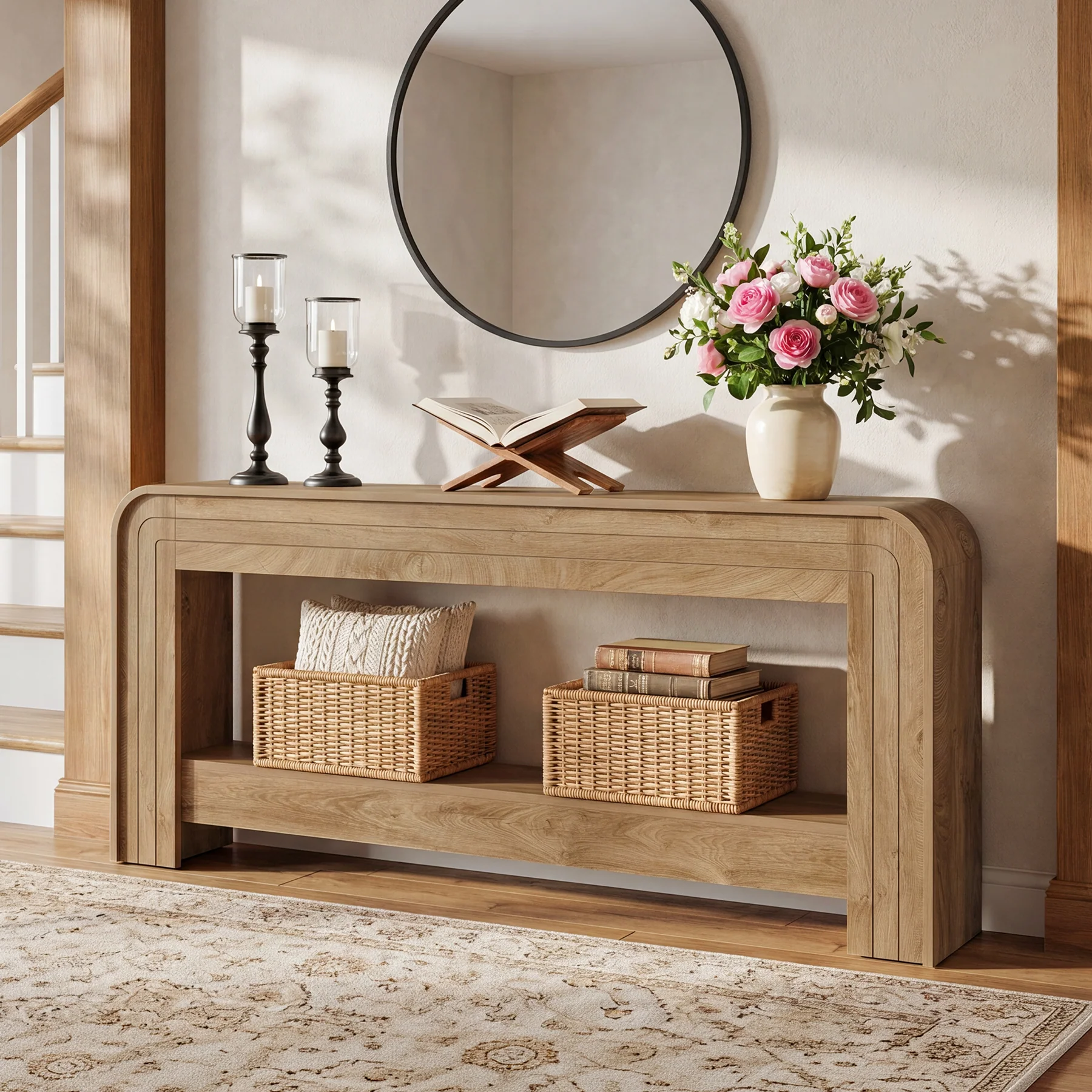 Tribesigns 78.74-Inch Extra Long Farmhouse Console Table with Storage Shelf and Rounded Edges - Image 8