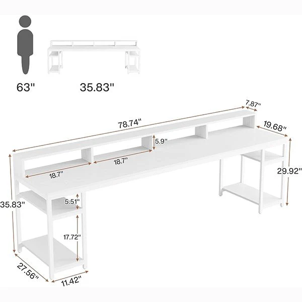 78.74" Extra Long Two Person Desk, Double Computer Desk with Storage Shelves - Image 10