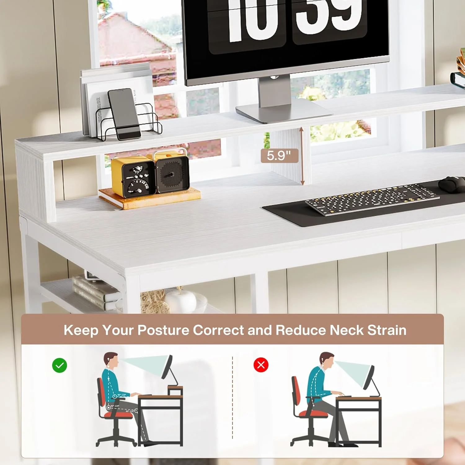 78.74" Extra Long Two Person Desk, Double Computer Desk with Storage Shelves - Image 11