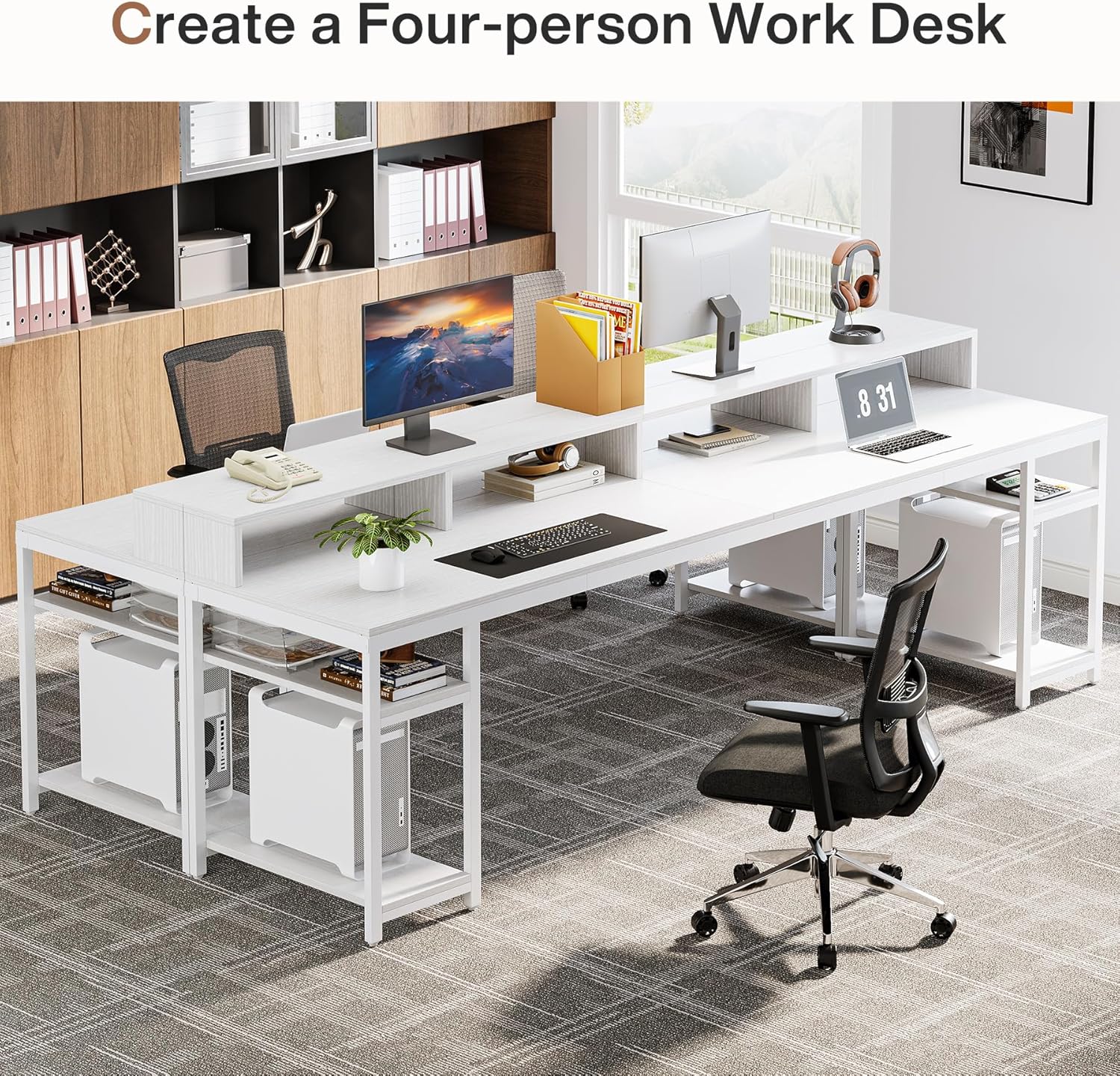 78.74" Extra Long Two Person Desk, Double Computer Desk with Storage Shelves - Image 12