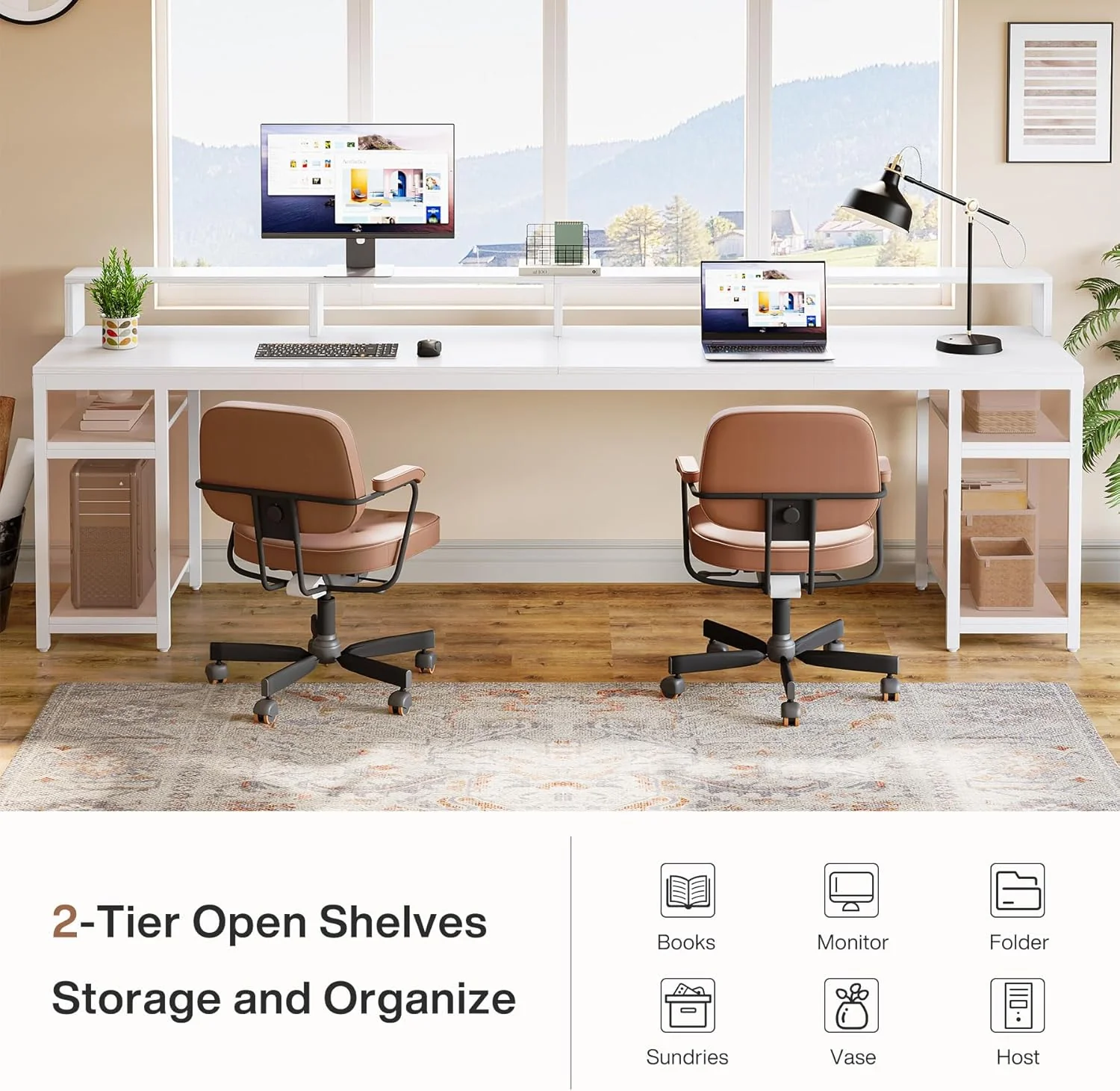 78.74" Extra Long Two Person Desk, Double Computer Desk with Storage Shelves - Image 13