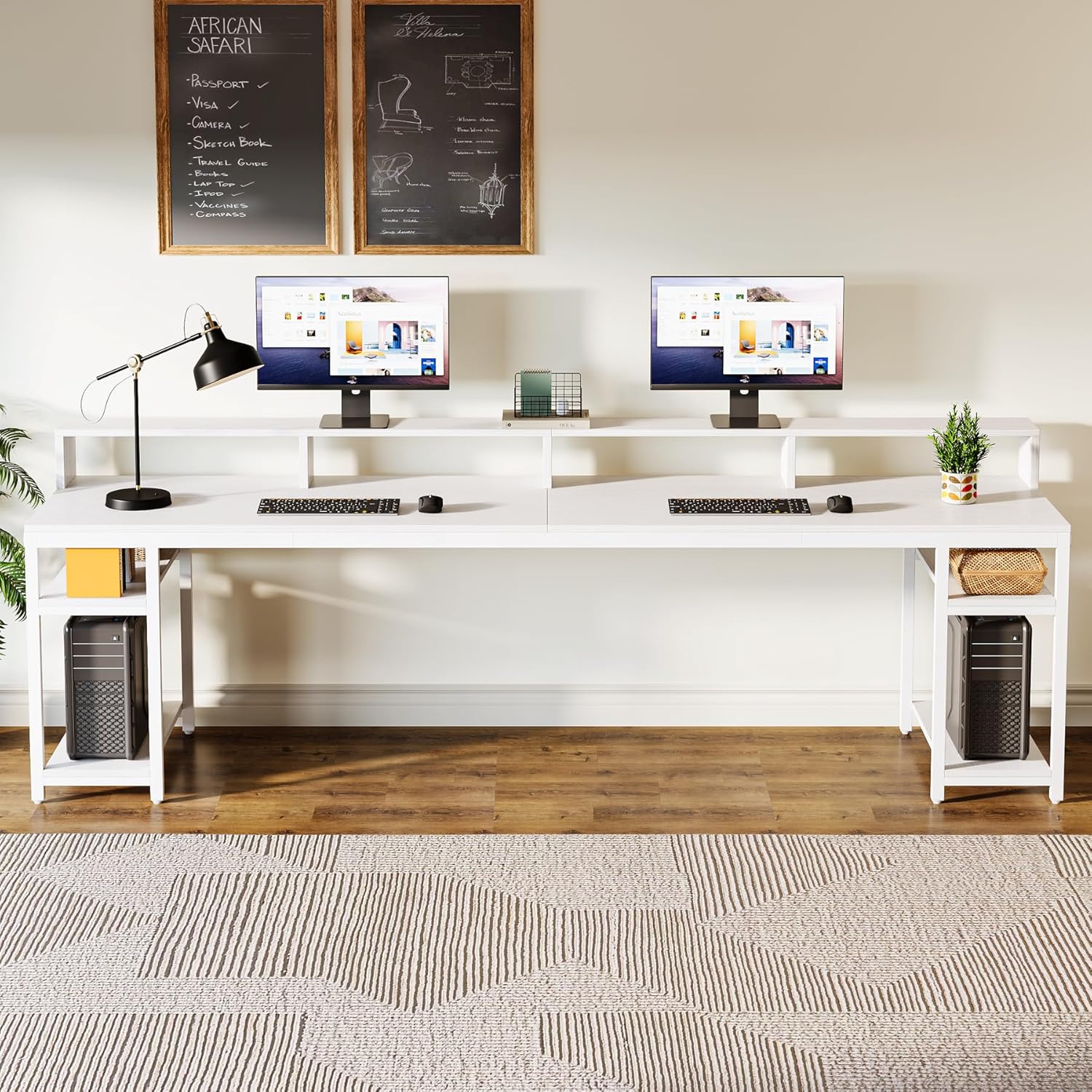 78.74" Extra Long Two Person Desk, Double Computer Desk with Storage Shelves - Image 14