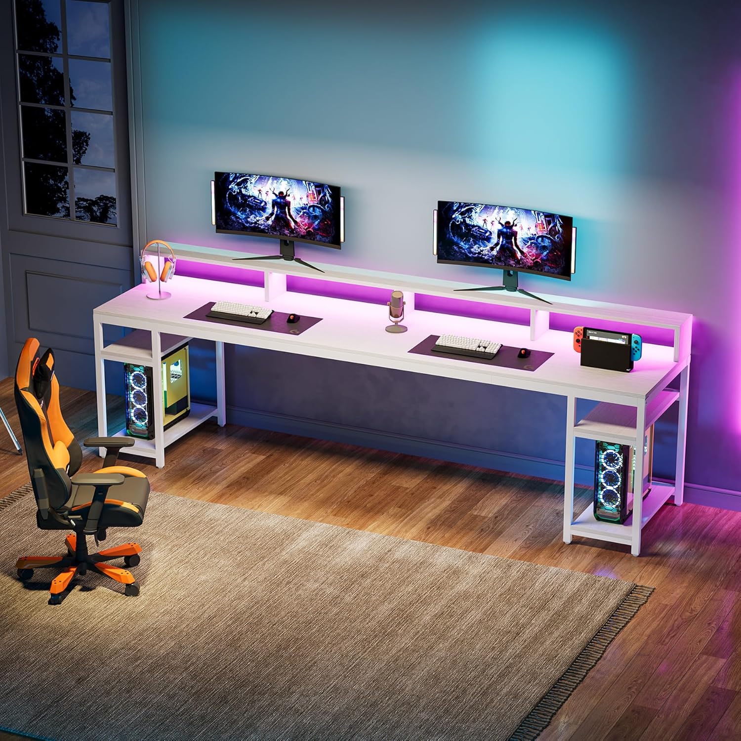 78.74" Extra Long Two Person Desk, Double Computer Desk with Storage Shelves - Image 15