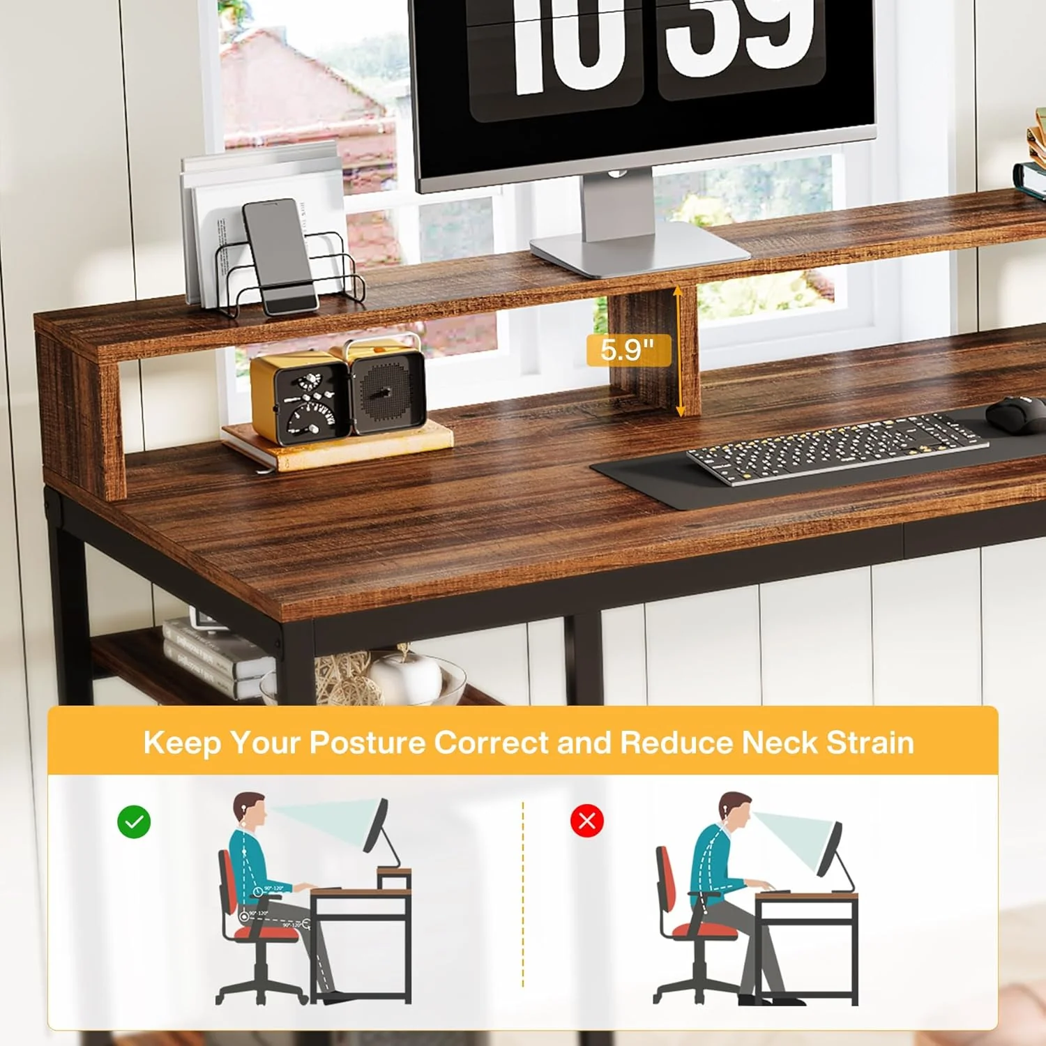 78.74" Extra Long Two Person Desk, Double Computer Desk with Storage Shelves - Image 6