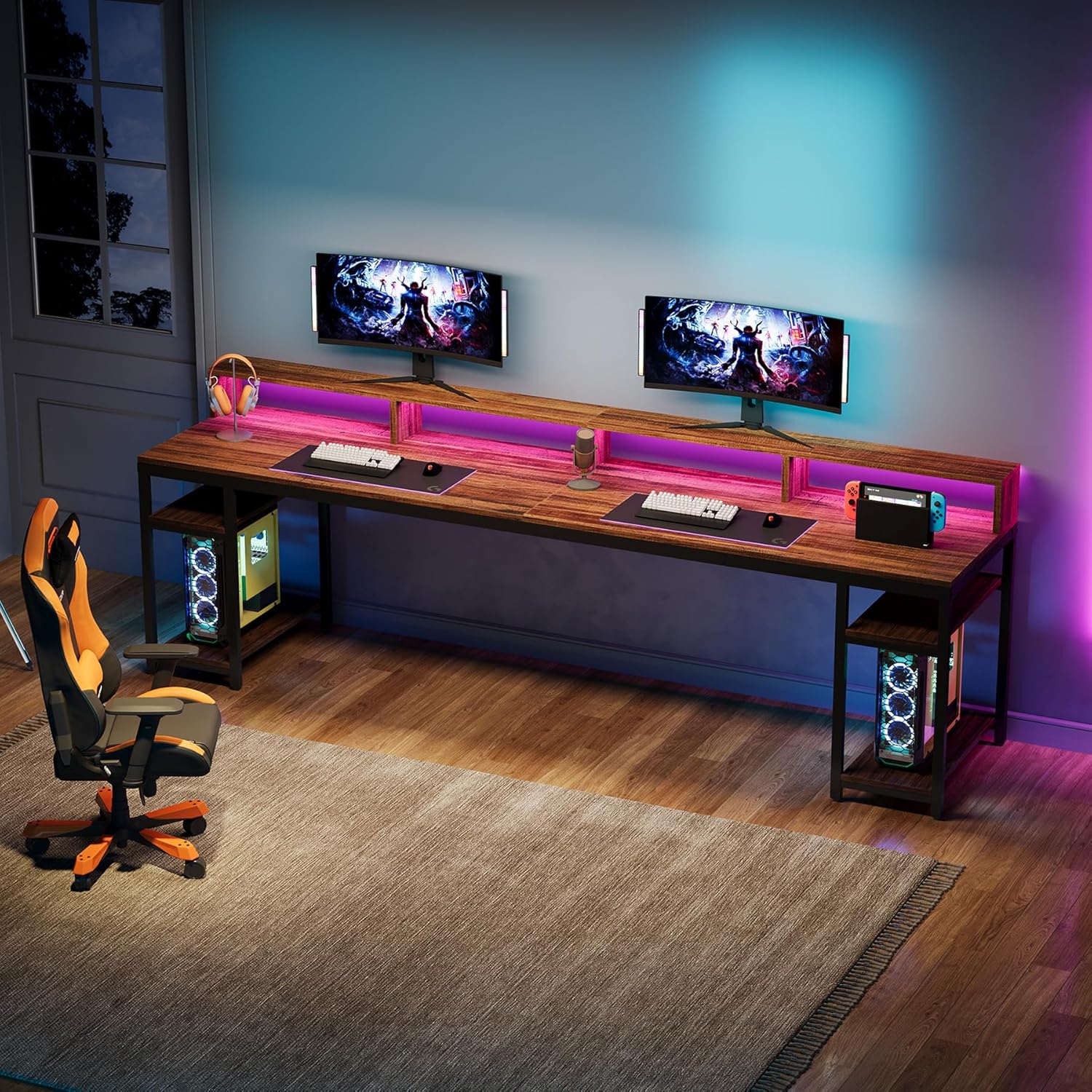 78.74" Extra Long Two Person Desk, Double Computer Desk with Storage Shelves - Image 8