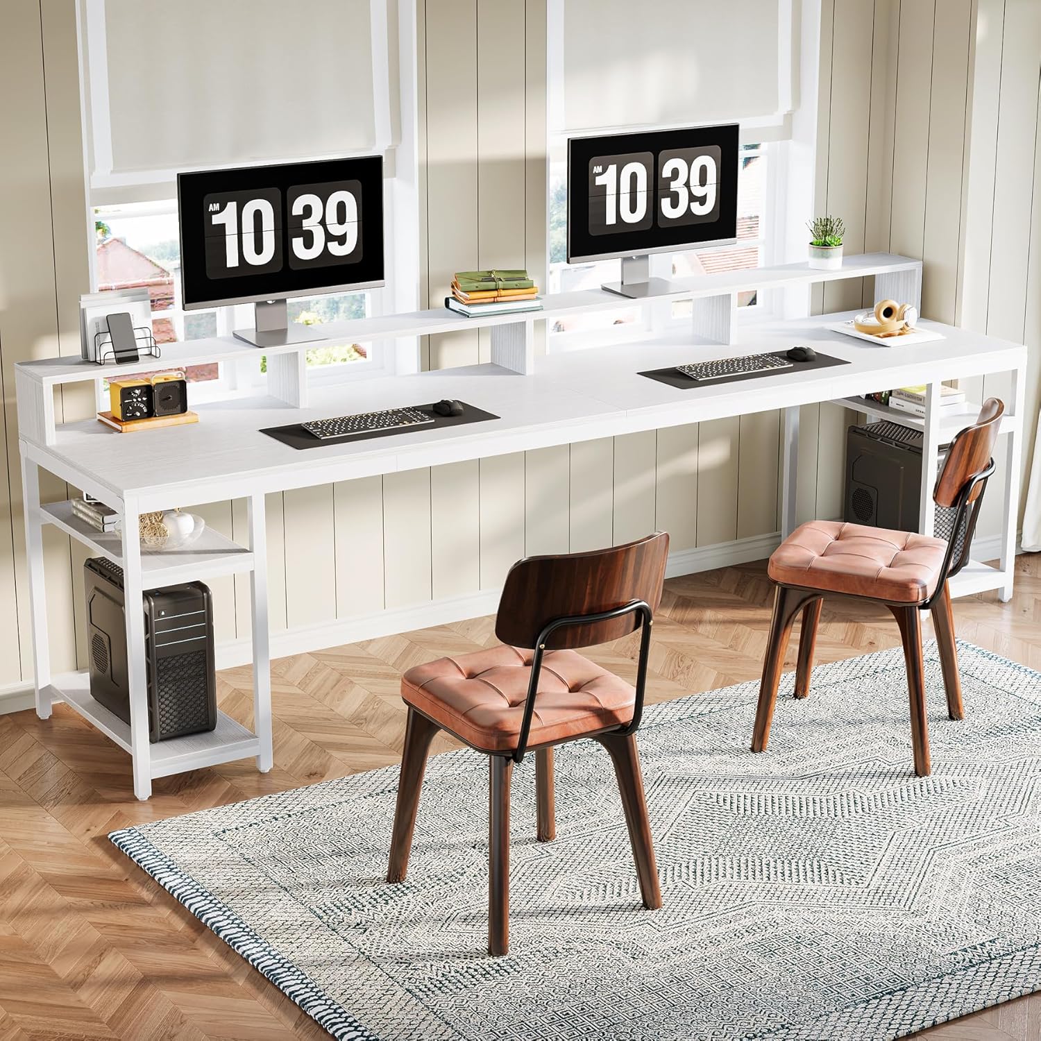 78.74" Extra Long Two Person Desk, Double Computer Desk with Storage Shelves - Image 9