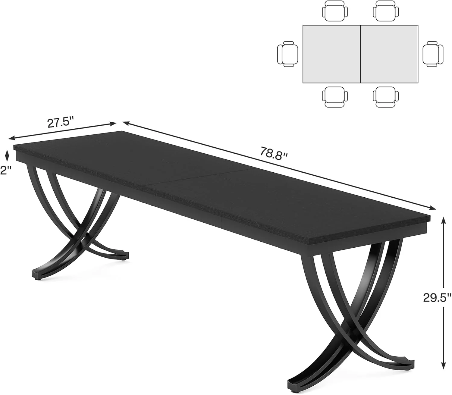 78.74“ Rectangular Dining Table for 6-8, Large Wooden Farmhouse Table - Image 15