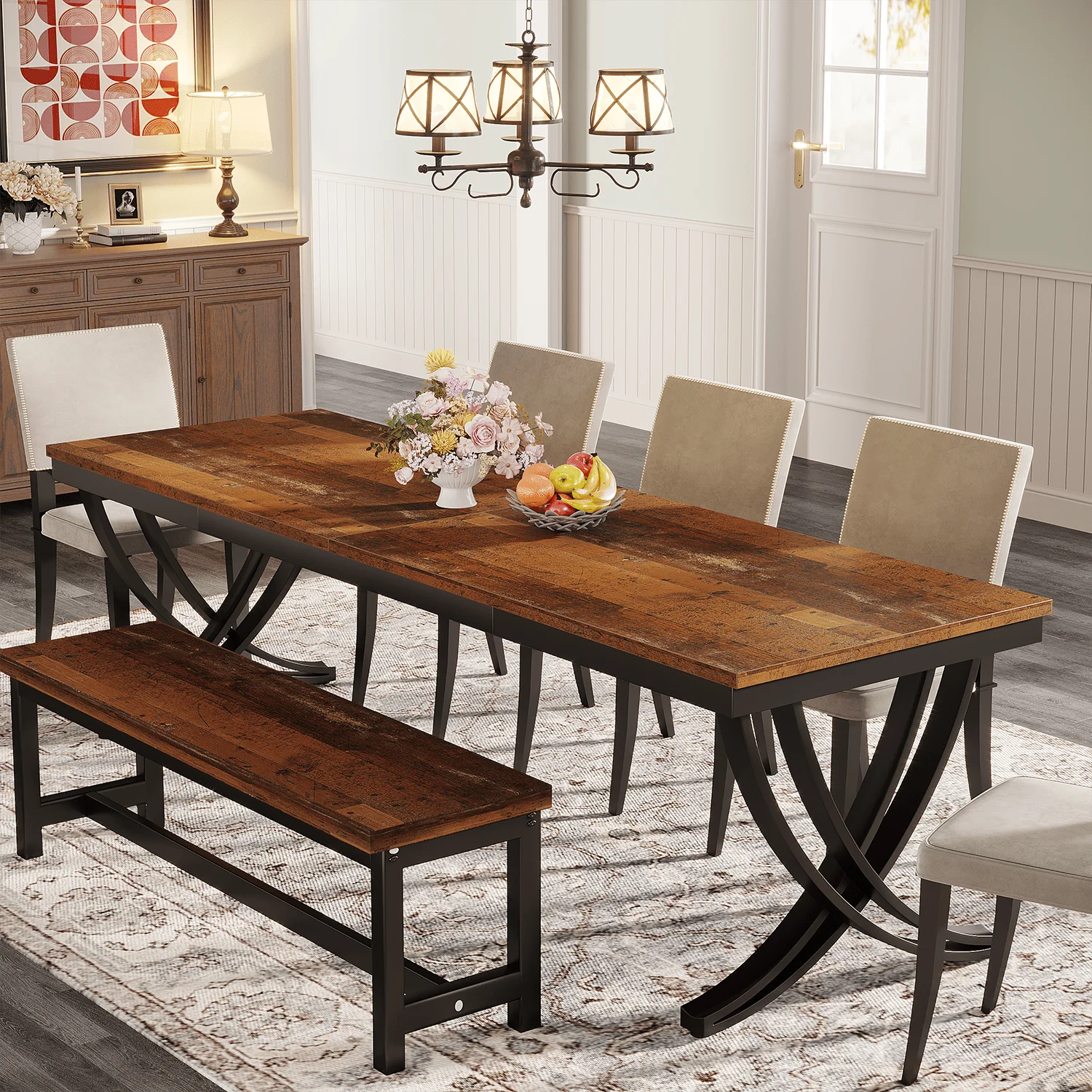 78.74“ Rectangular Dining Table for 6-8, Large Wooden Farmhouse Table - Image 27