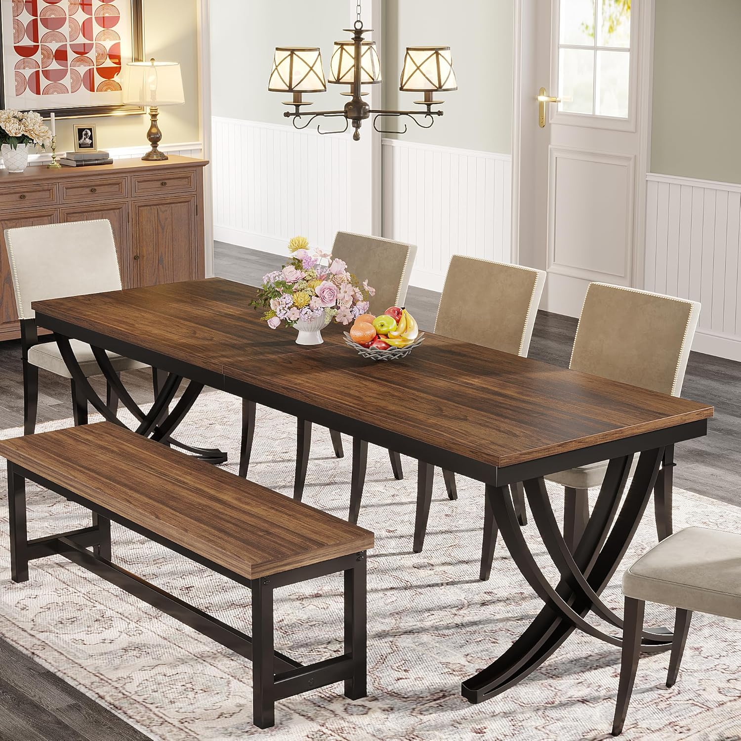 78.74“ Rectangular Dining Table for 6-8, Large Wooden Farmhouse Table - Image 4