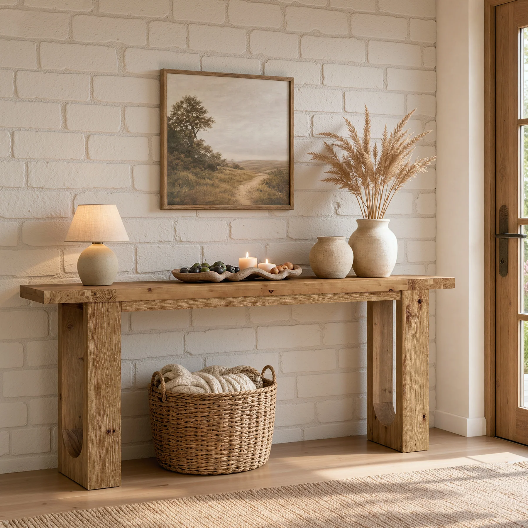 78.74" Solid Wood Console Table, Long Entryway Table with Hollow U-shaped Base - Image 3