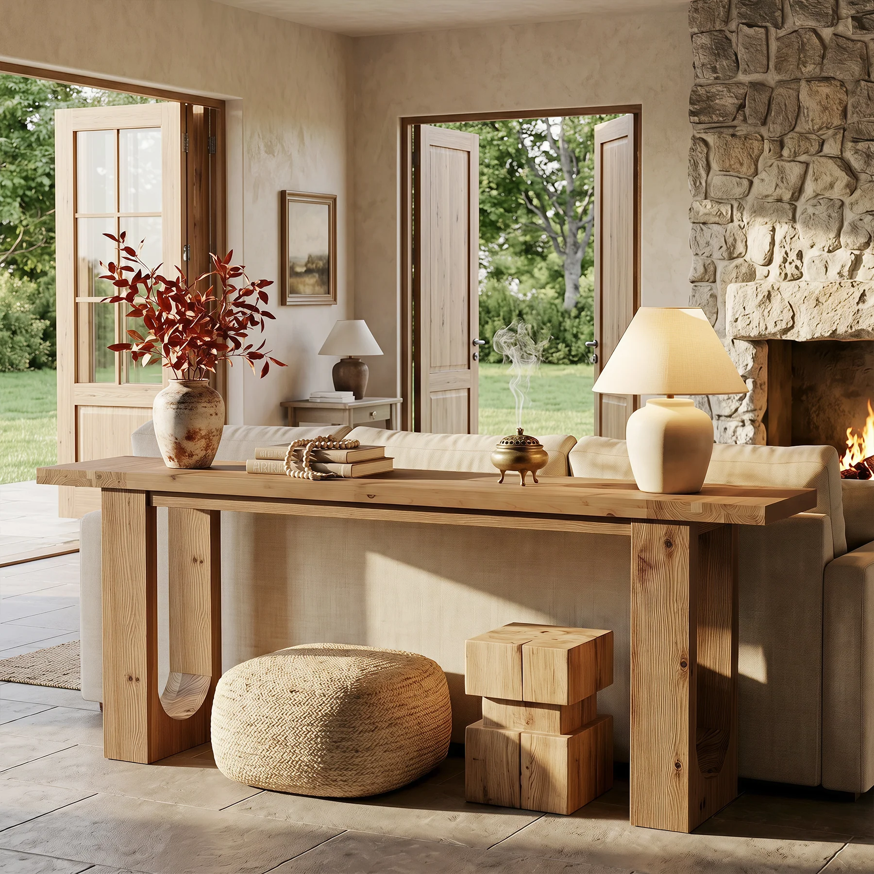 78.74" Solid Wood Console Table, Long Entryway Table with Hollow U-shaped Base - Image 4
