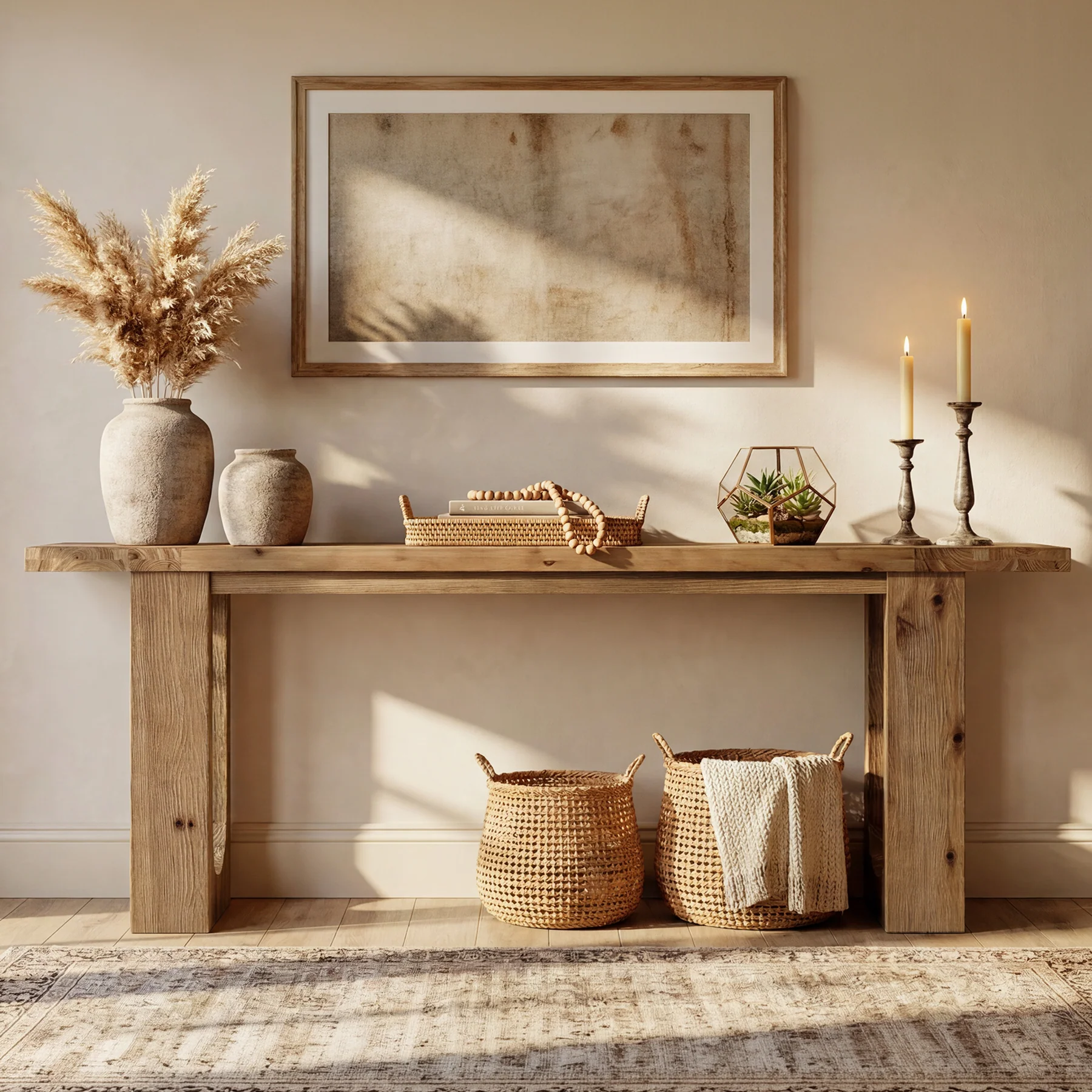 78.74" Solid Wood Console Table, Long Entryway Table with Hollow U-shaped Base - Image 5