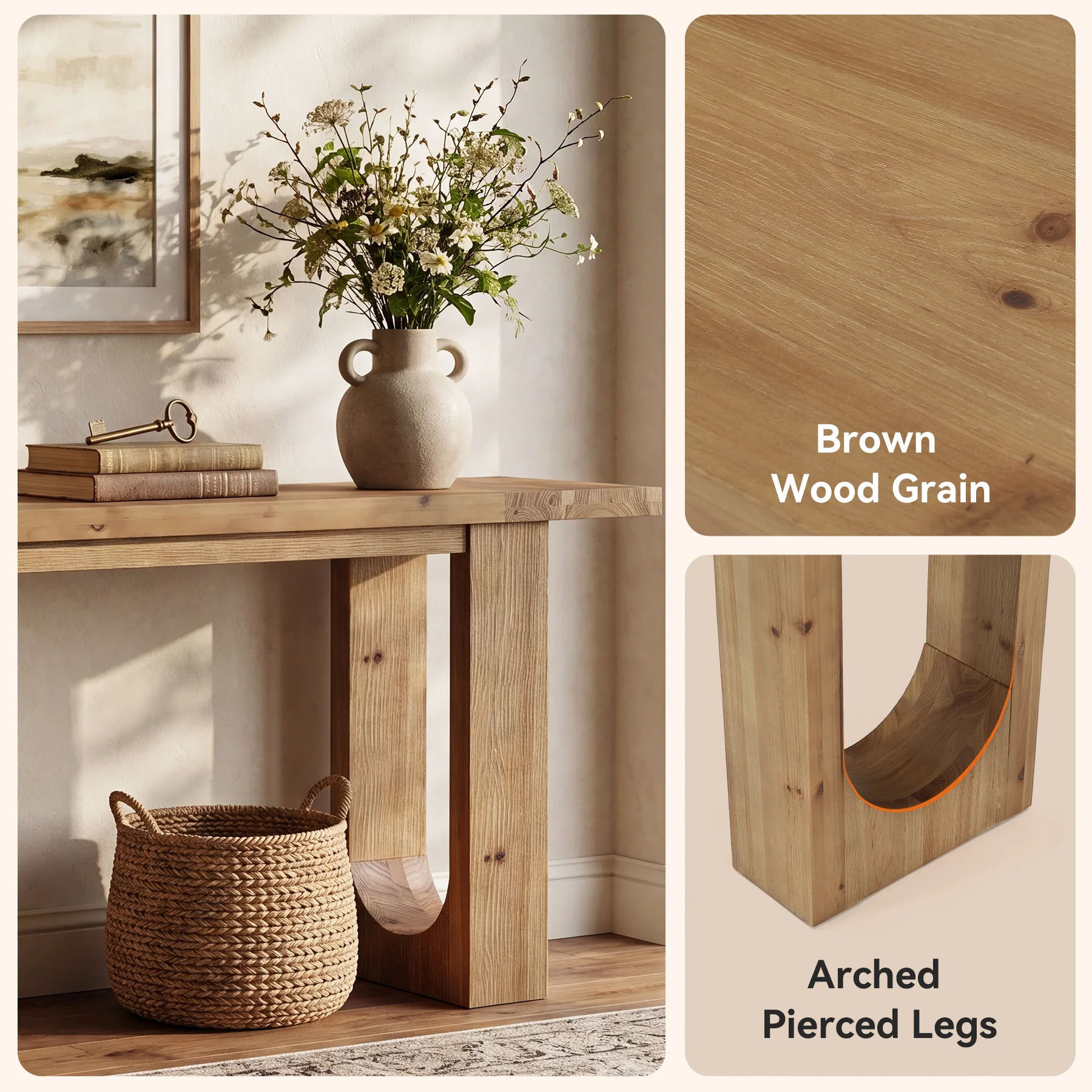 78.74" Solid Wood Console Table, Long Entryway Table with Hollow U-shaped Base - Image 7