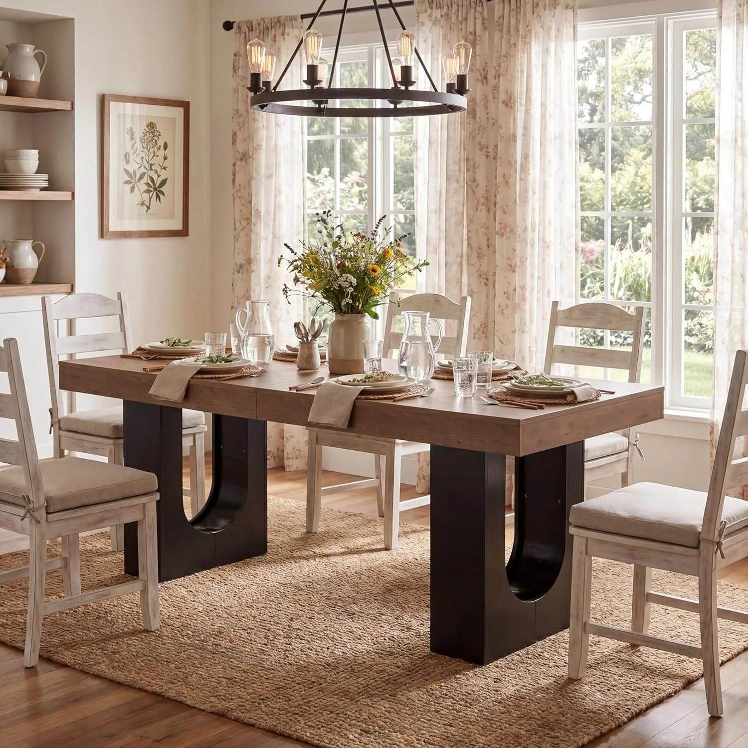 78.7" Rectangular Dining Table, Modern Farmhouse Kitchen Table with Sculptural Pedestal Base for 6-8 People - Image 3