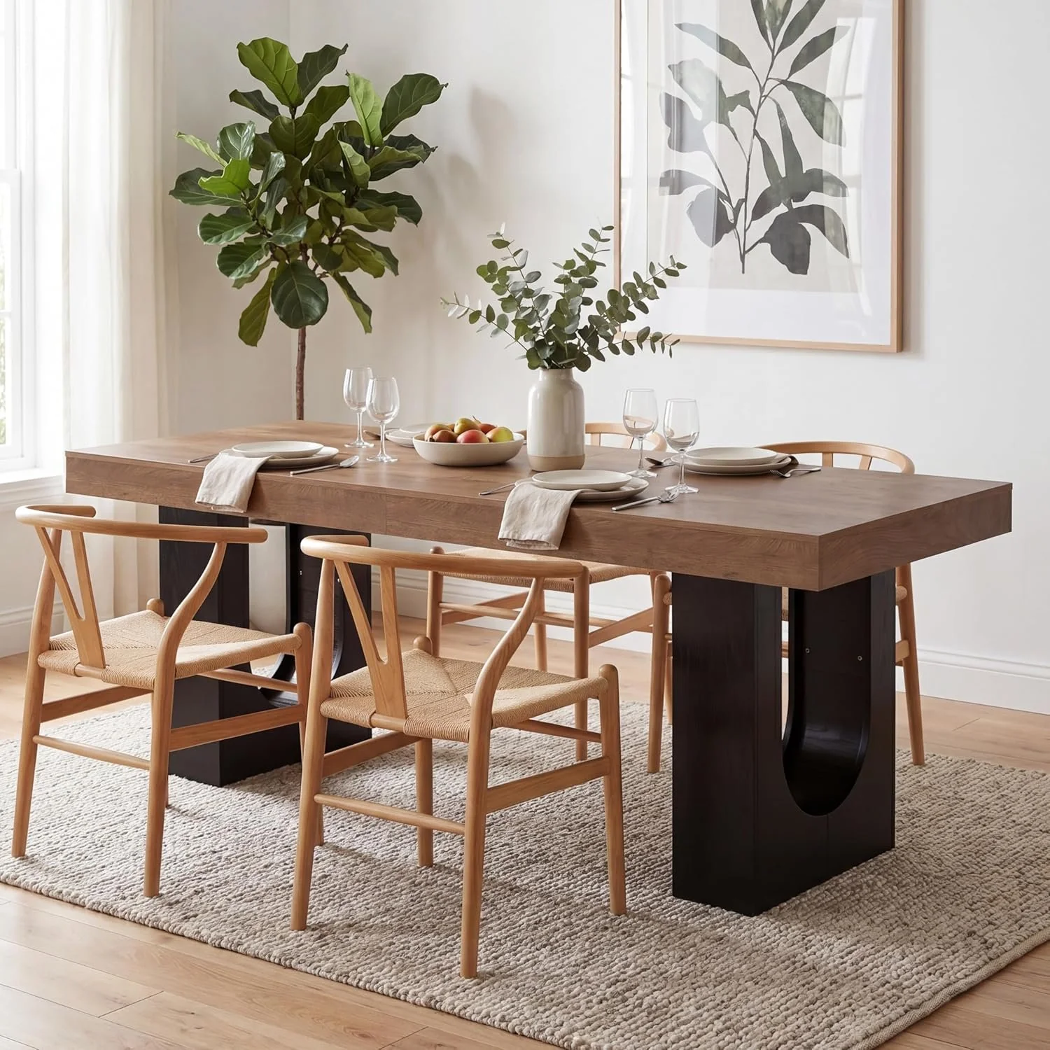 78.7" Rectangular Dining Table, Modern Farmhouse Kitchen Table with Sculptural Pedestal Base for 6-8 People - Image 8