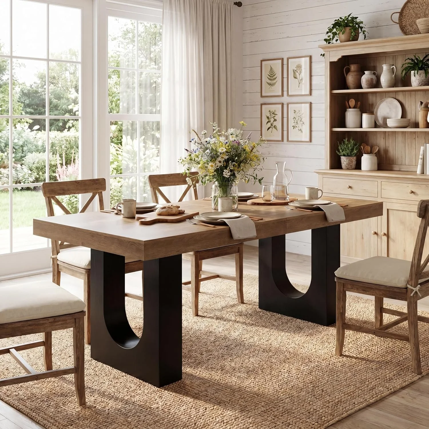 78.7" Rectangular Dining Table, Modern Farmhouse Kitchen Table with Sculptural Pedestal Base for 6-8 People - Image 9