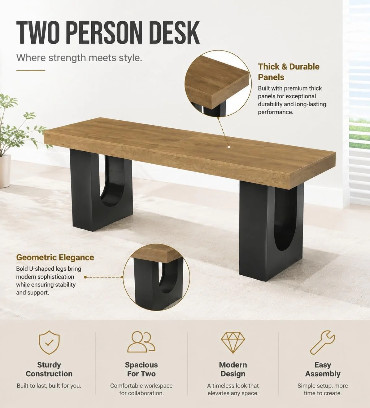 78.7" Extra Long Double Computer Desk, Modern Executive Desks for Home Office - Image 5