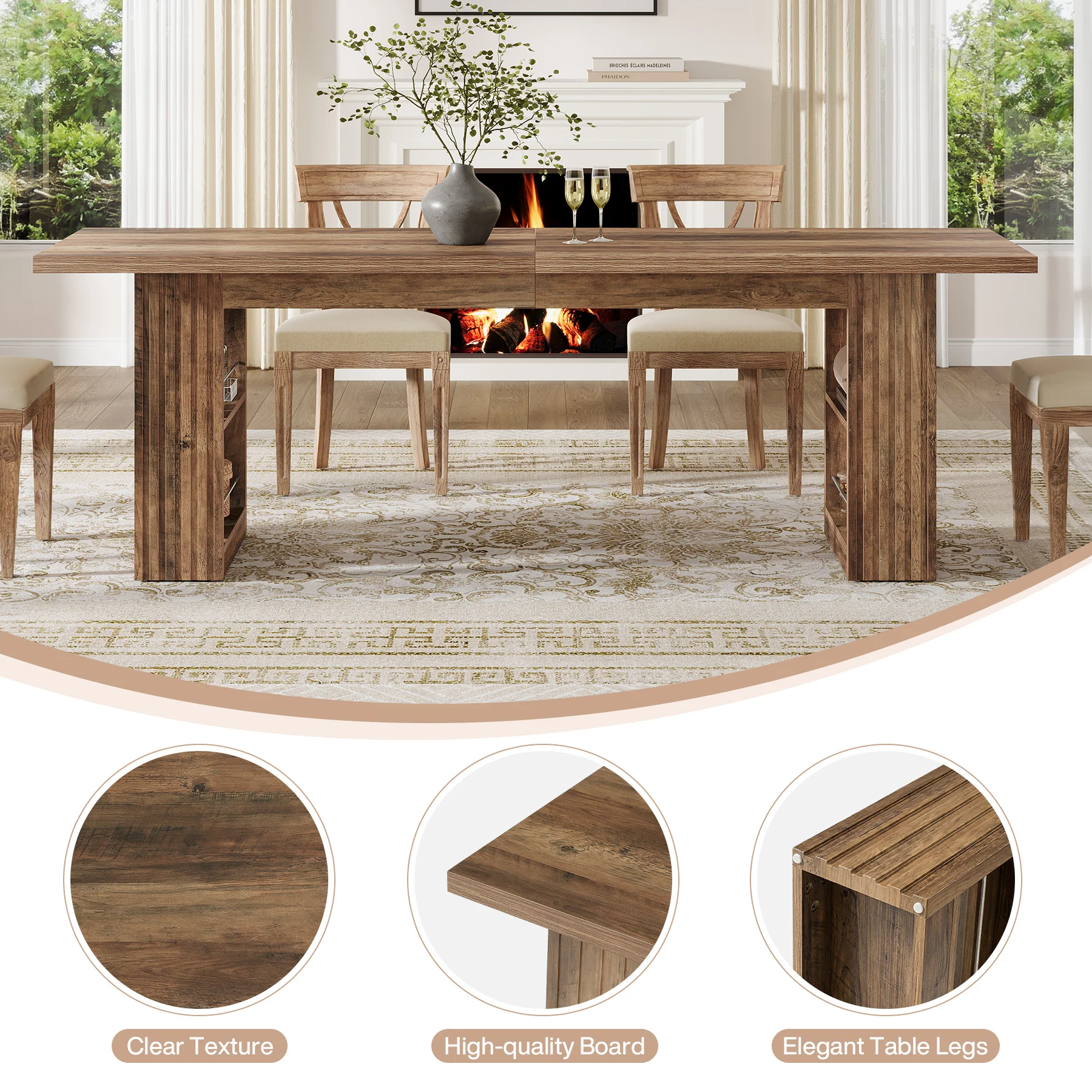 79” Farmhouse Dining Table, Large Kitchen Table with Storage Shelves for Dining Room & Kitchen - Image 9