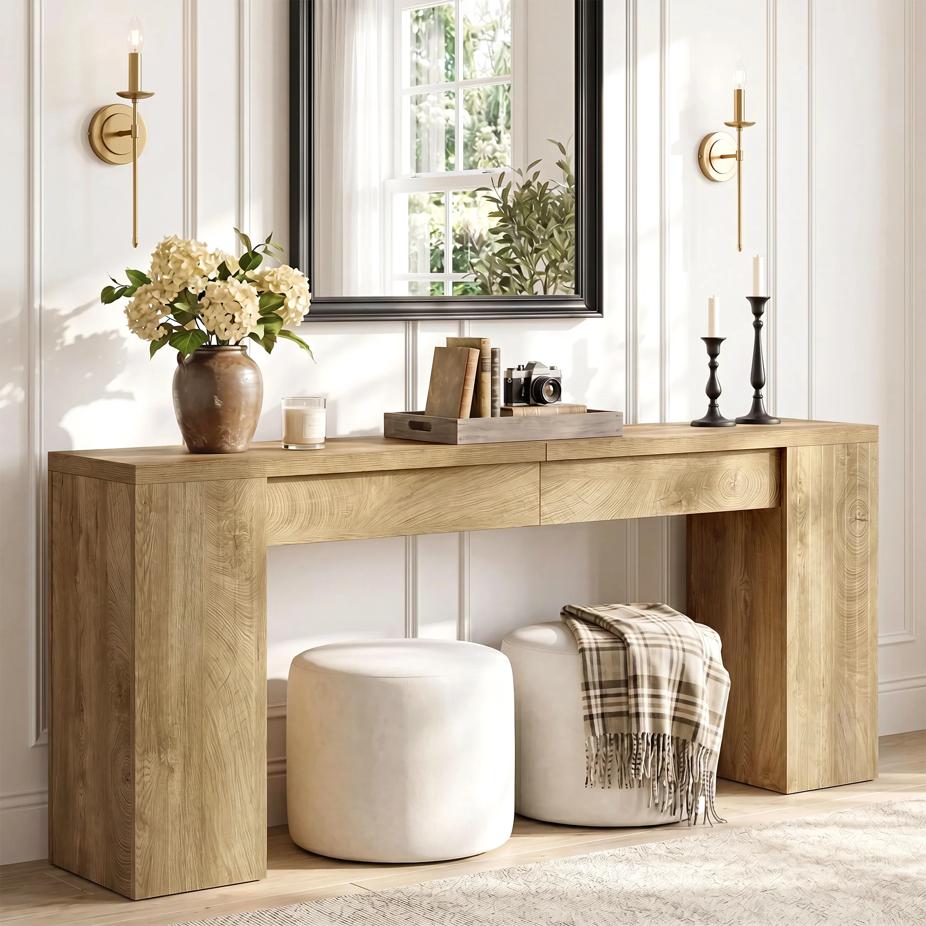 79" Extra Long Console Table, Narrow Sofa Table for Behind Couch, Fluted Entryway Table for Living Room & Hallway