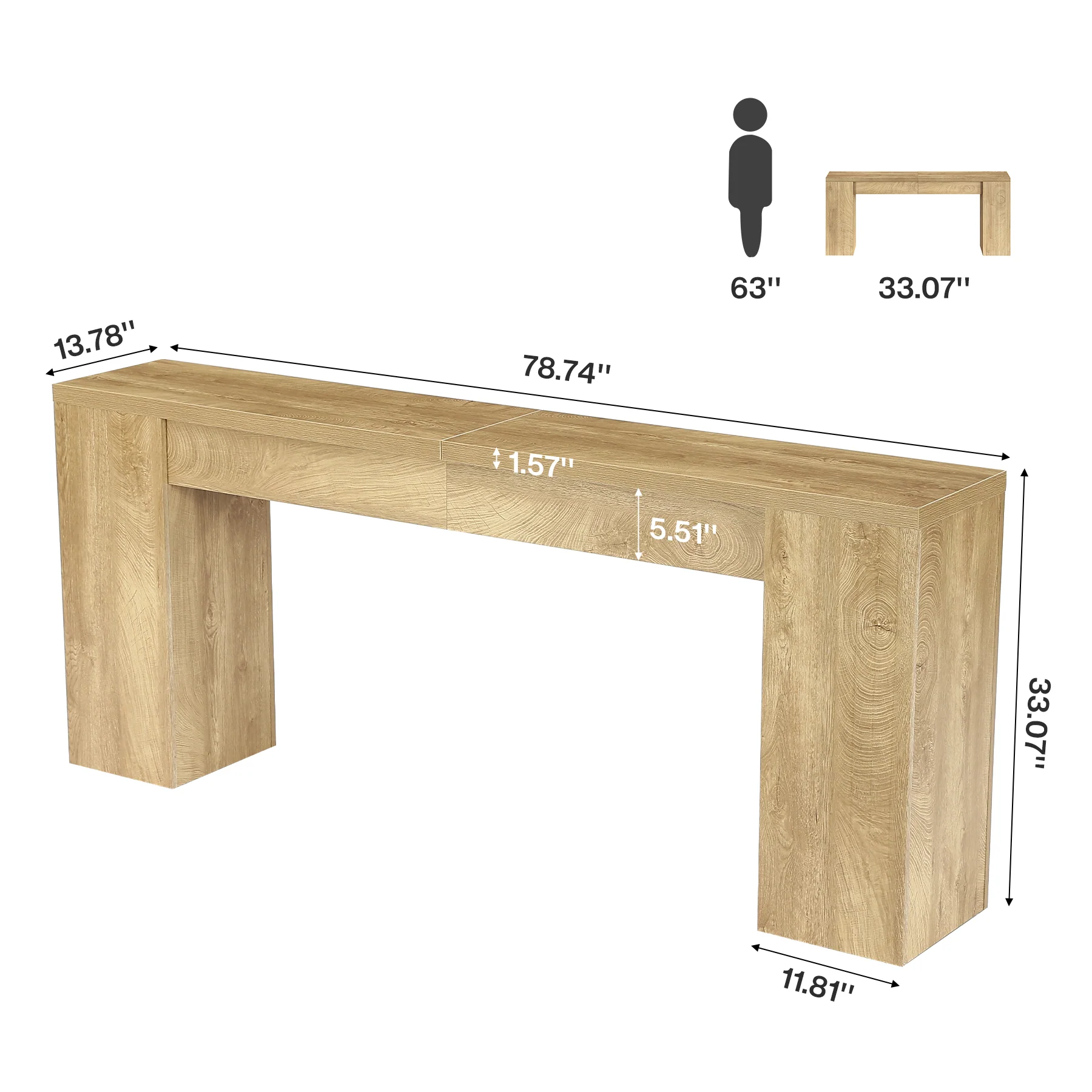 79" Extra Long Console Table, Narrow Sofa Table for Behind Couch, Fluted Entryway Table for Living Room & Hallway - Image 2
