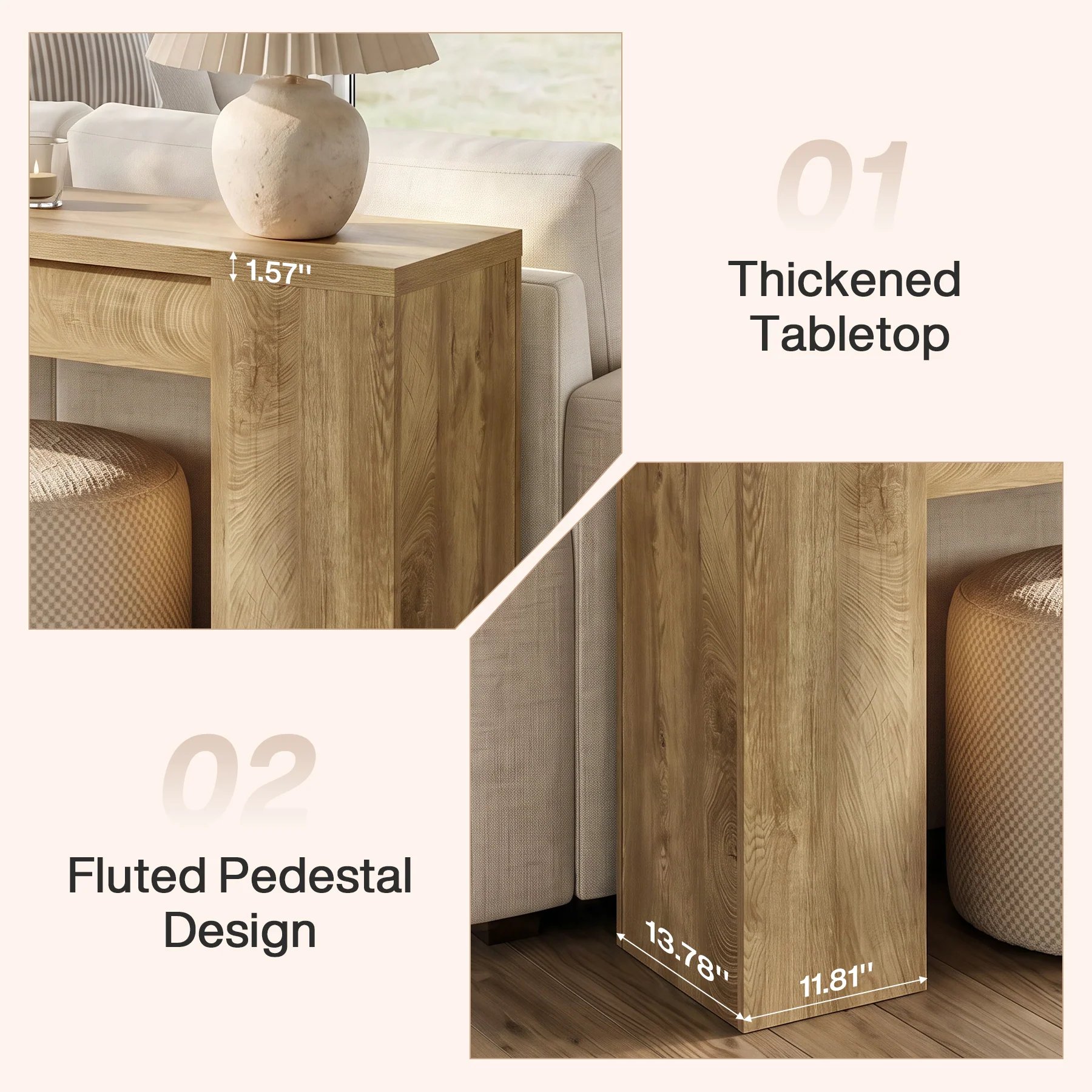 79" Extra Long Console Table, Narrow Sofa Table for Behind Couch, Fluted Entryway Table for Living Room & Hallway - Image 6