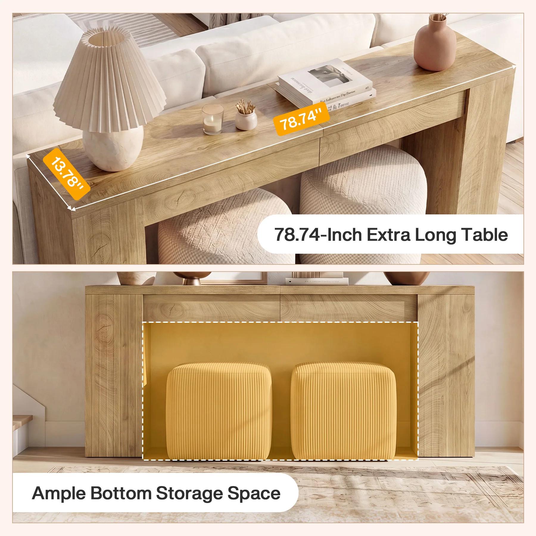 79" Extra Long Console Table, Narrow Sofa Table for Behind Couch, Fluted Entryway Table for Living Room & Hallway - Image 7