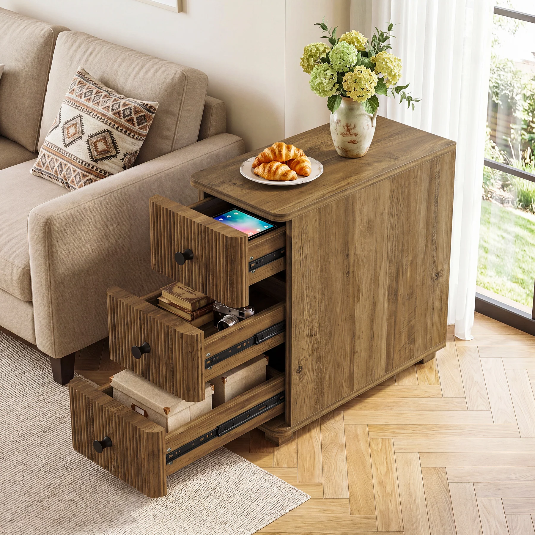 79" Farmhouse Dining Table, Large Kitchen Table with Storage Shelves for Dining Room & Kitchen - Image 5