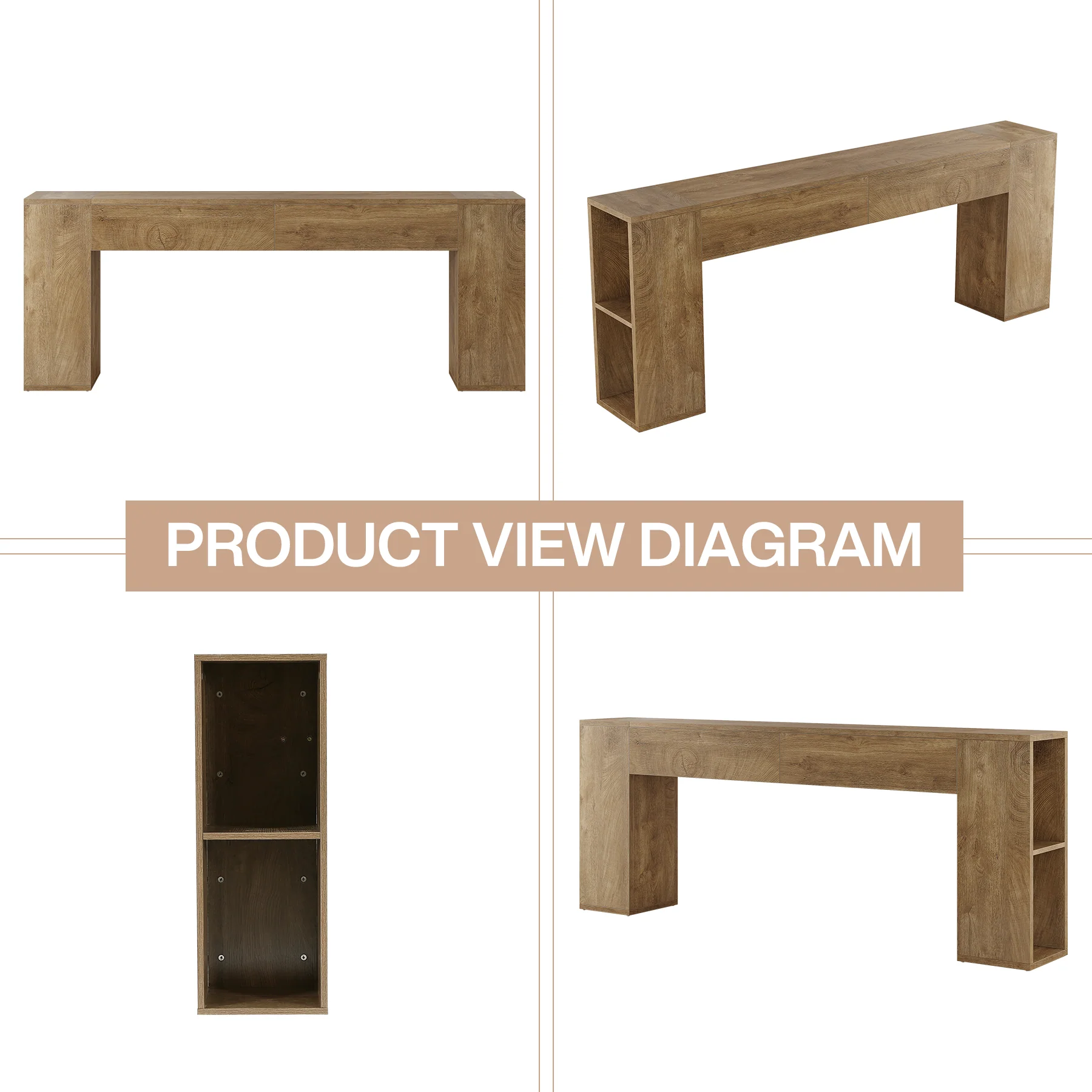 79" Long Console Table, Farmhouse Entryway Table with 2 Drawers and Side Storage Shelves - Image 8