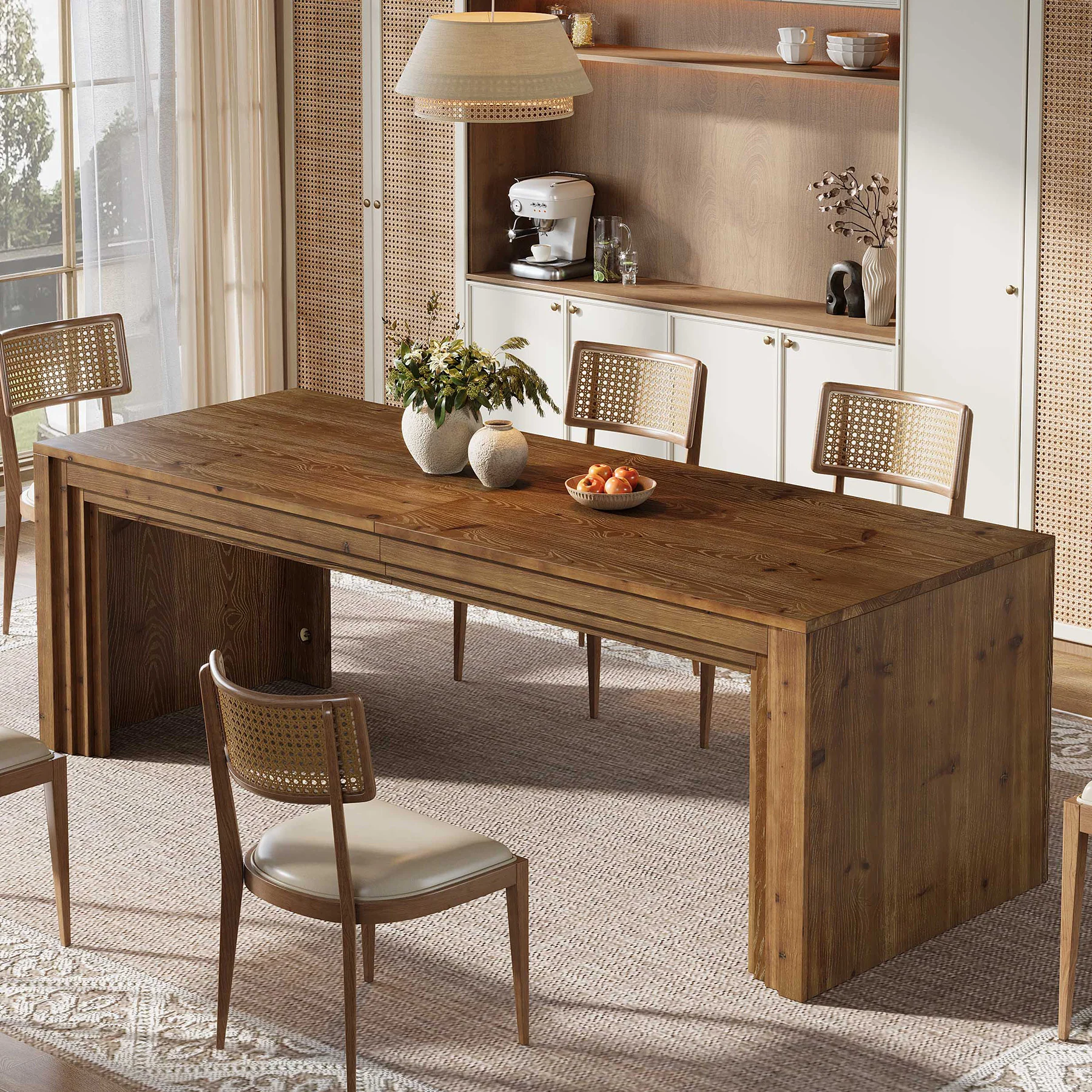 Solid Wood Dining Table for 6-10, 78.7" Rectangular Kitchen Table for Dining Room