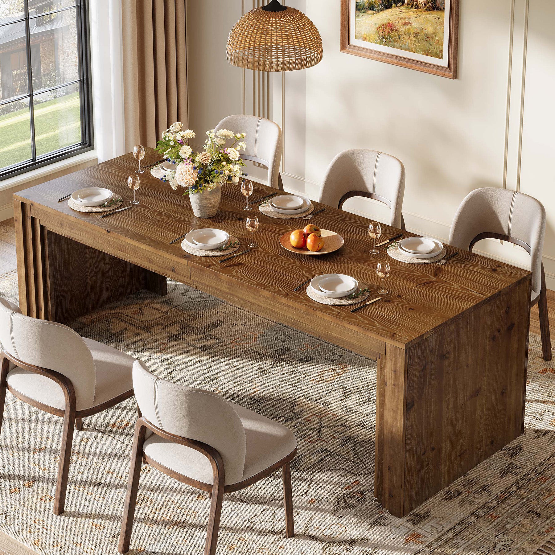Solid Wood Dining Table for 6-10, 78.7" Rectangular Kitchen Table for Dining Room - Image 3