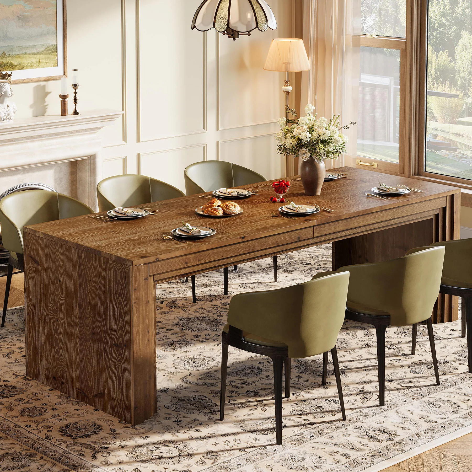 Solid Wood Dining Table for 6-10, 78.7" Rectangular Kitchen Table for Dining Room - Image 4