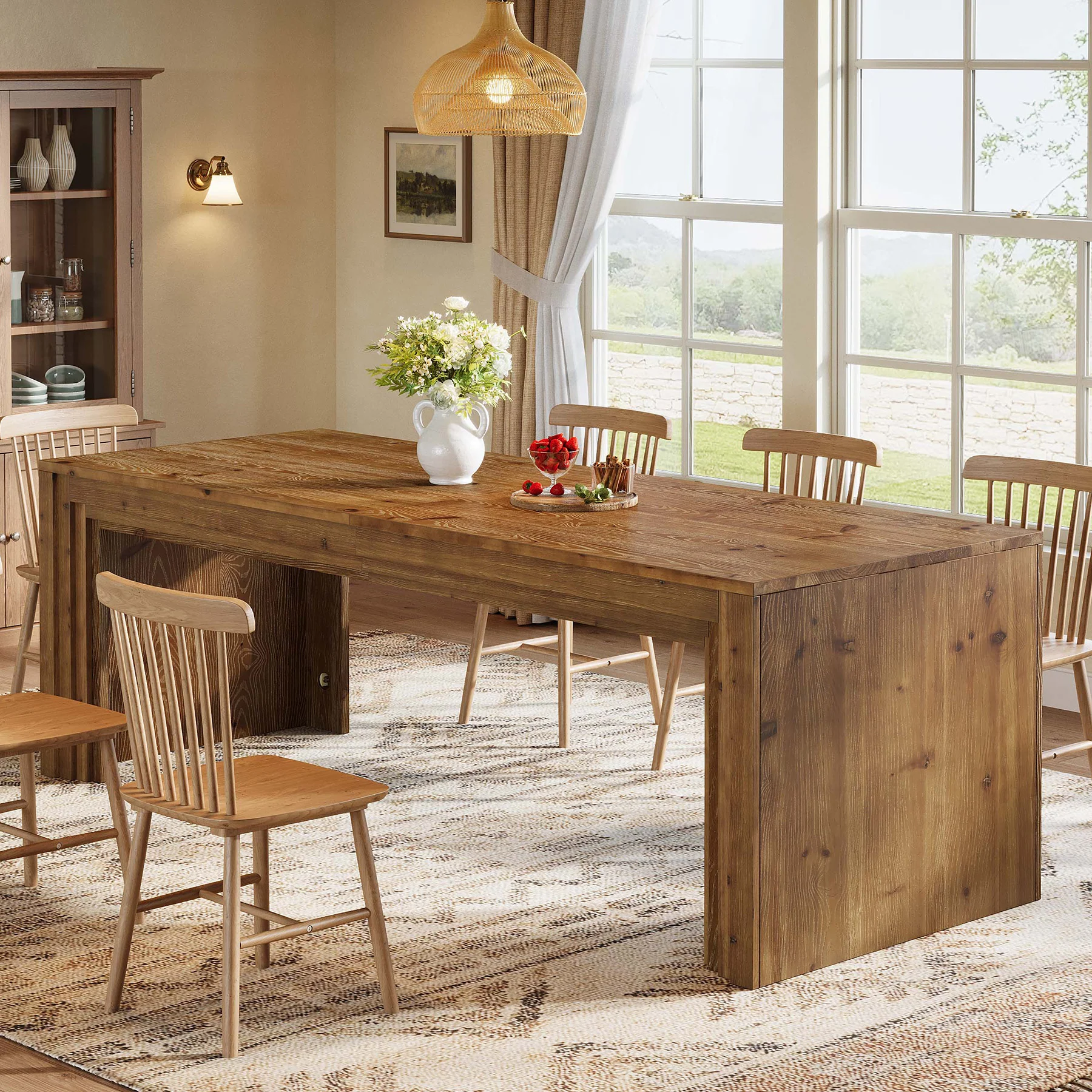 Solid Wood Dining Table for 6-10, 78.7" Rectangular Kitchen Table for Dining Room - Image 5