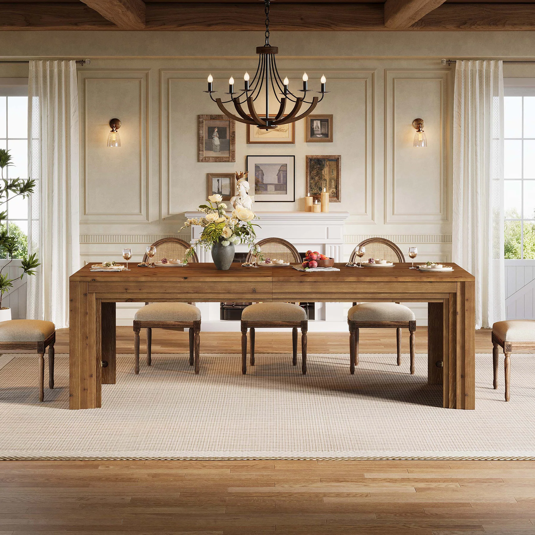 Solid Wood Dining Table for 6-10, 78.7" Rectangular Kitchen Table for Dining Room - Image 6
