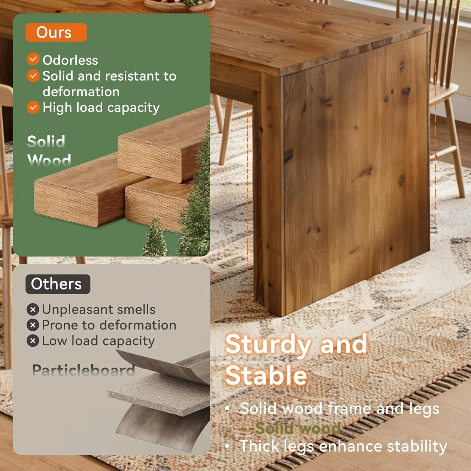 Solid Wood Dining Table for 6-10, 78.7" Rectangular Kitchen Table for Dining Room - Image 7